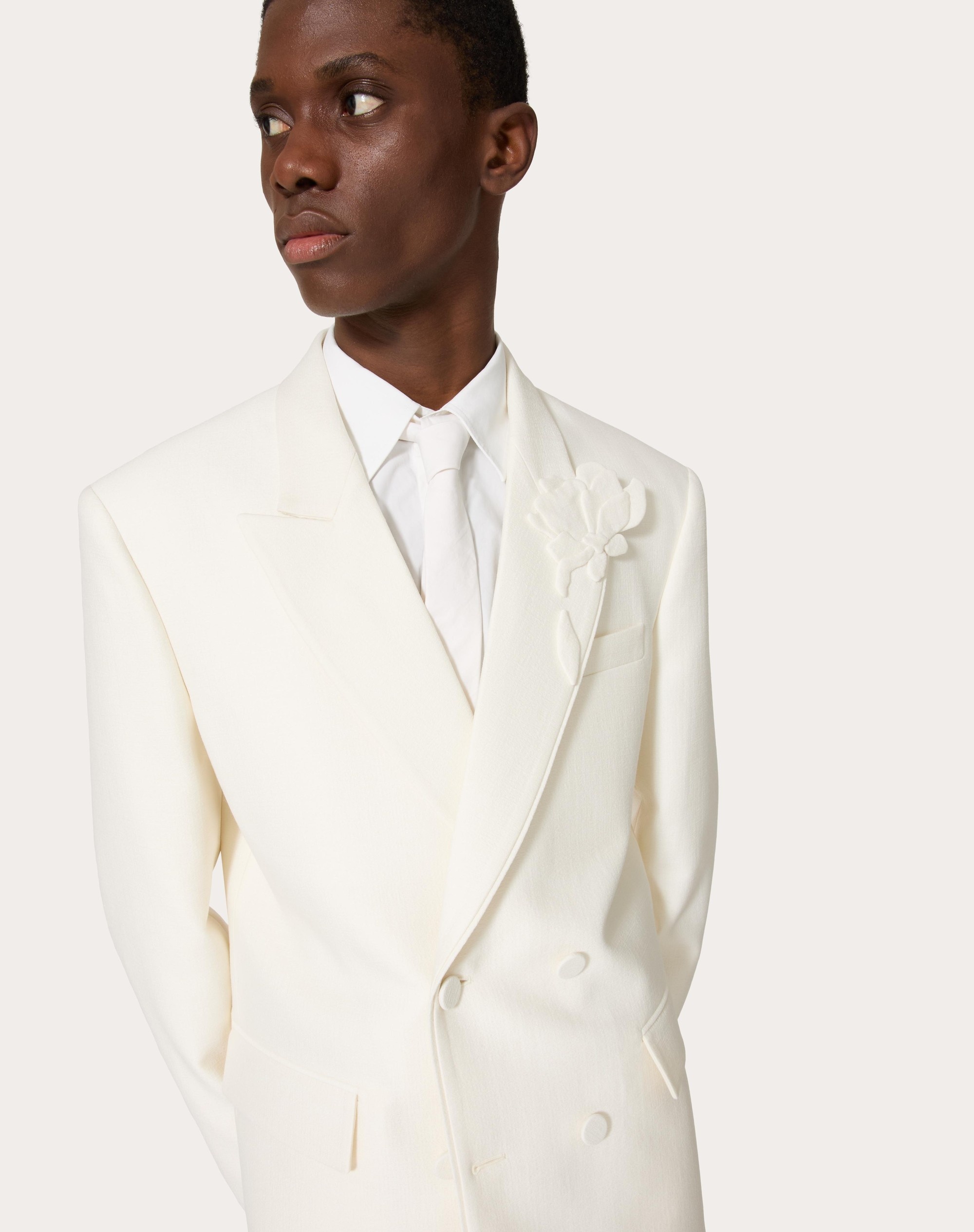 DOUBLE-BREASTED WOOL AND SILK JACKET WITH FLOWER EMBROIDERY - 4