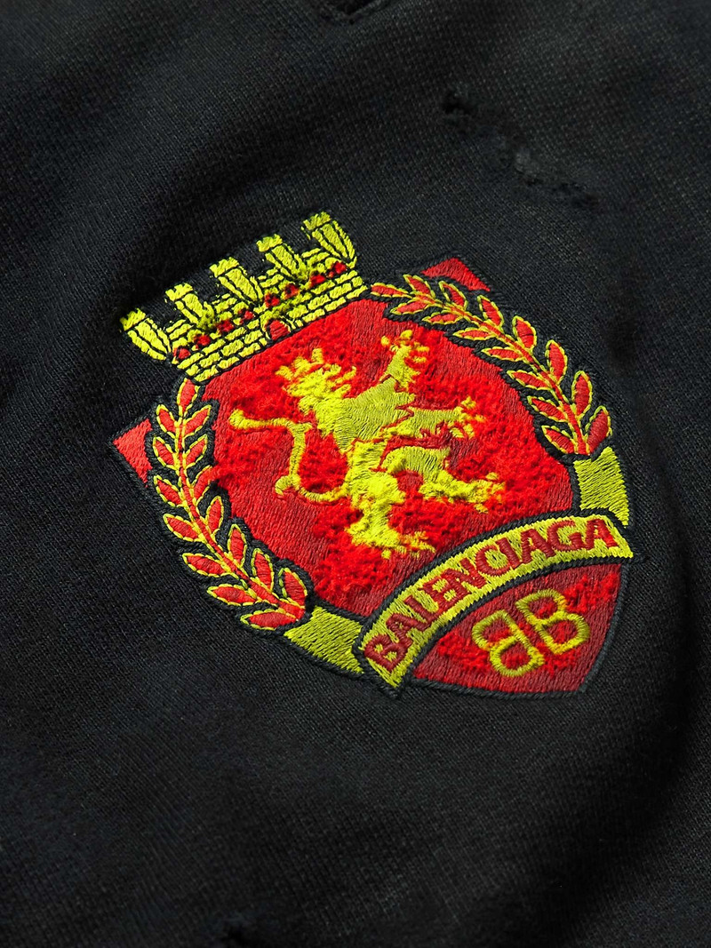 Wide-Leg Distressed Logo-Appliquéd Cotton-Jersey Sweatpants 6