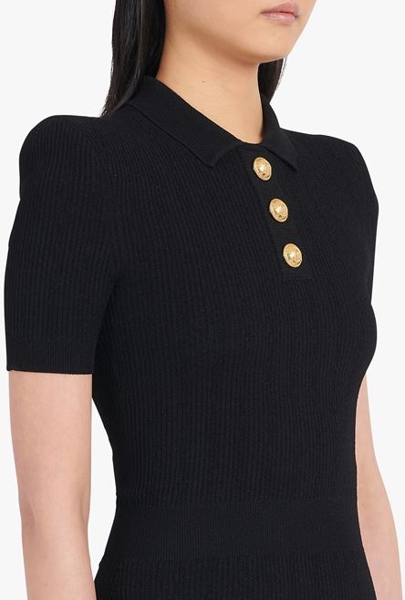 Short black knit dress with gold-tone buttons - 8