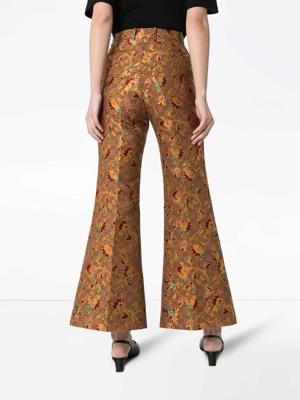 floral-jacquard logo flared trousers - 4