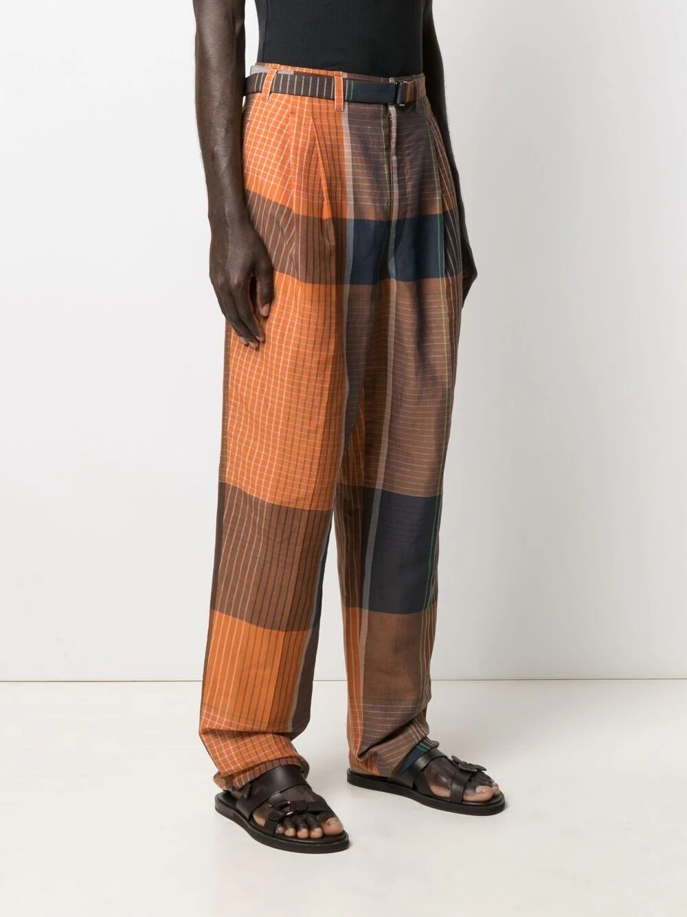 checked wide-leg trousers - 3