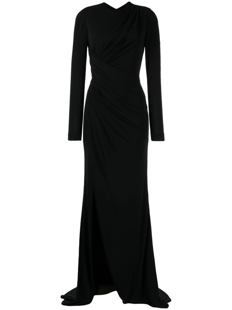 long-sleeve draped gown 1