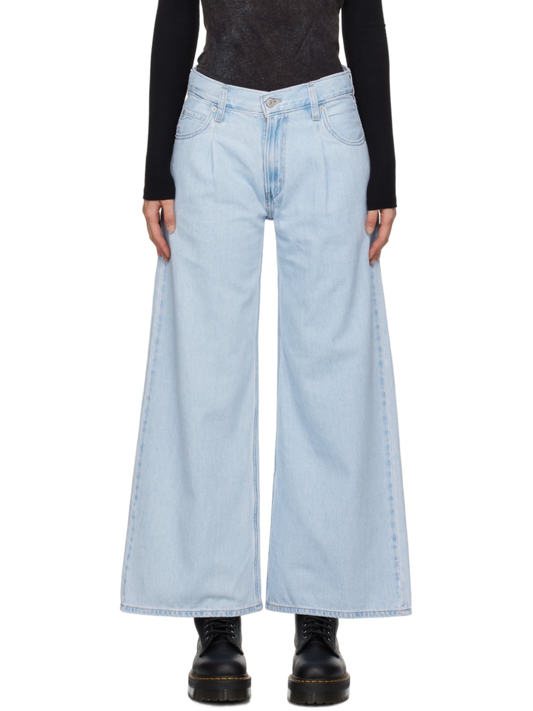 Blue Baggy Dad Wide Leg Jeans - 1