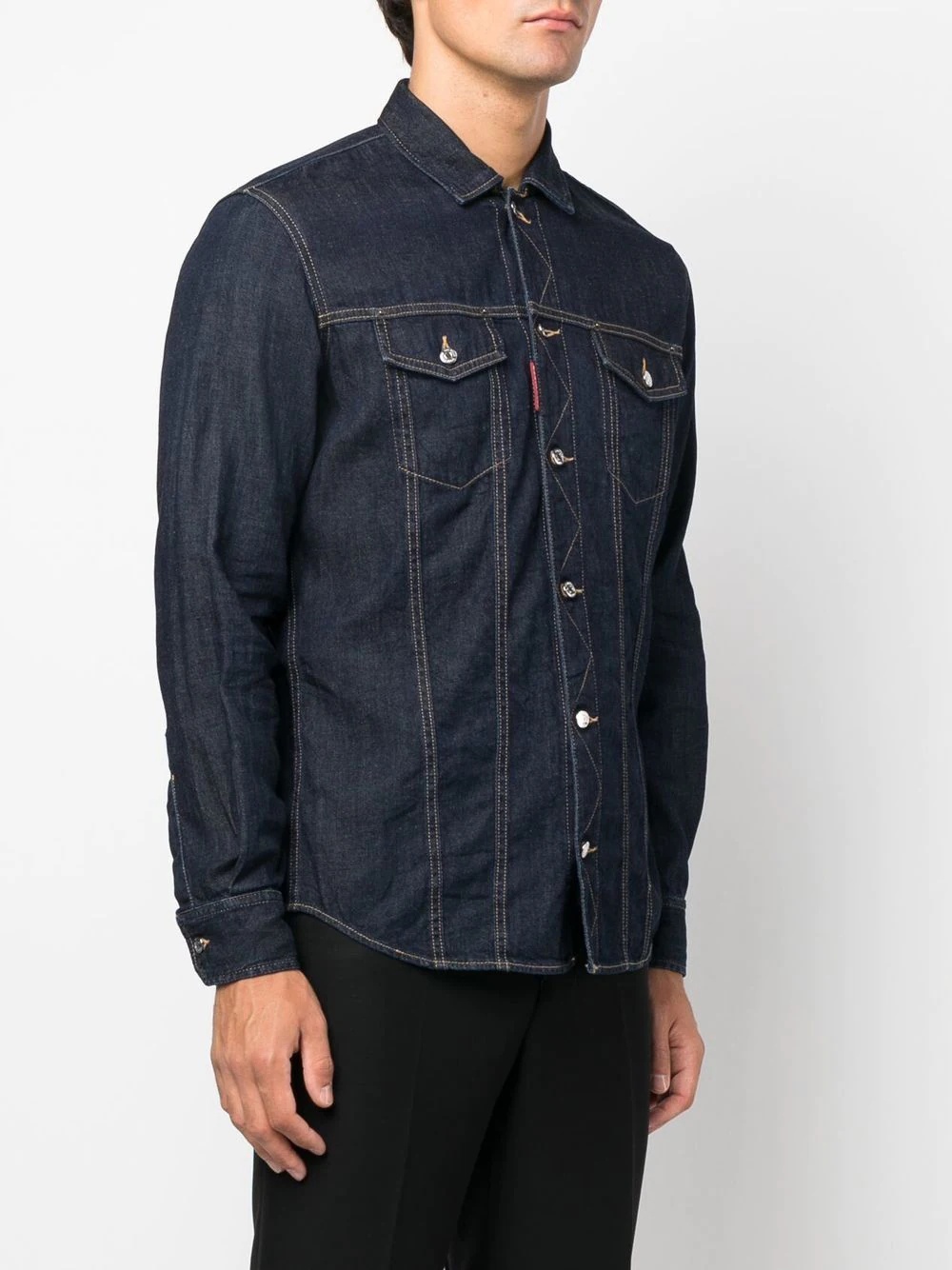 logo-patch detail denim shirt - 3