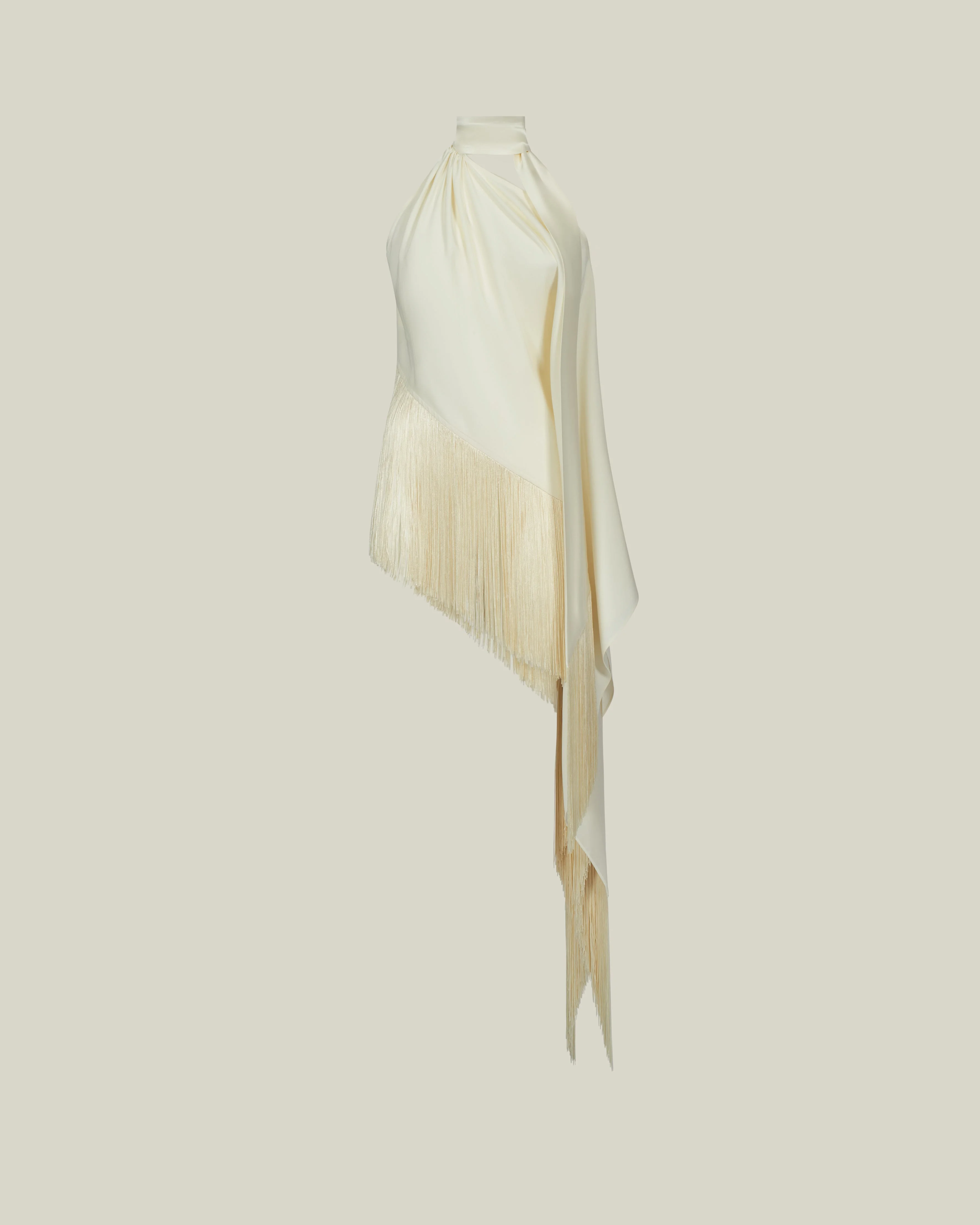 Fringed Atlas Blouse in Ivory - 1