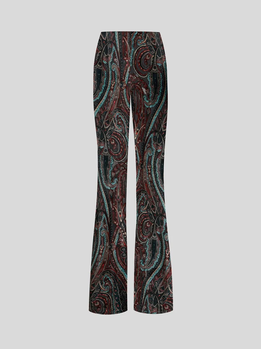 FLARED TROUSERS IN CHENILLE JACQUARD WITH PAISLEY MOTIF - 1