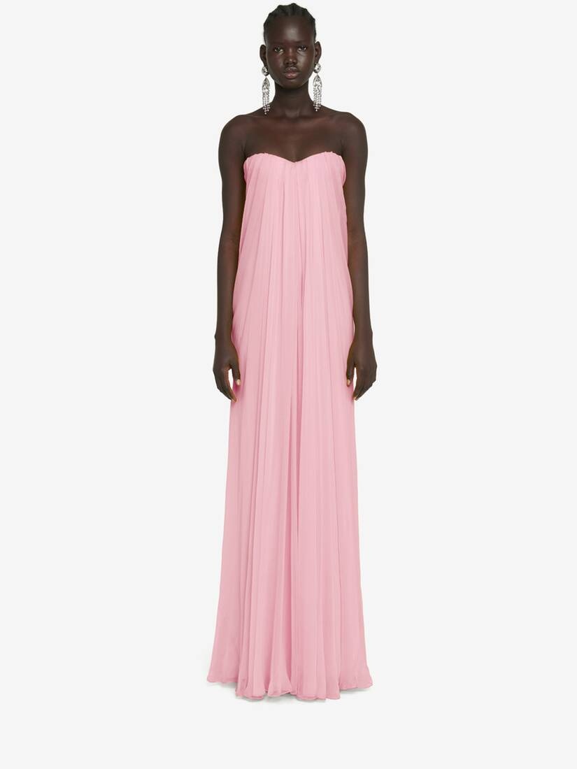 Women's Bustier Evening Dress in Pale Pink - 1