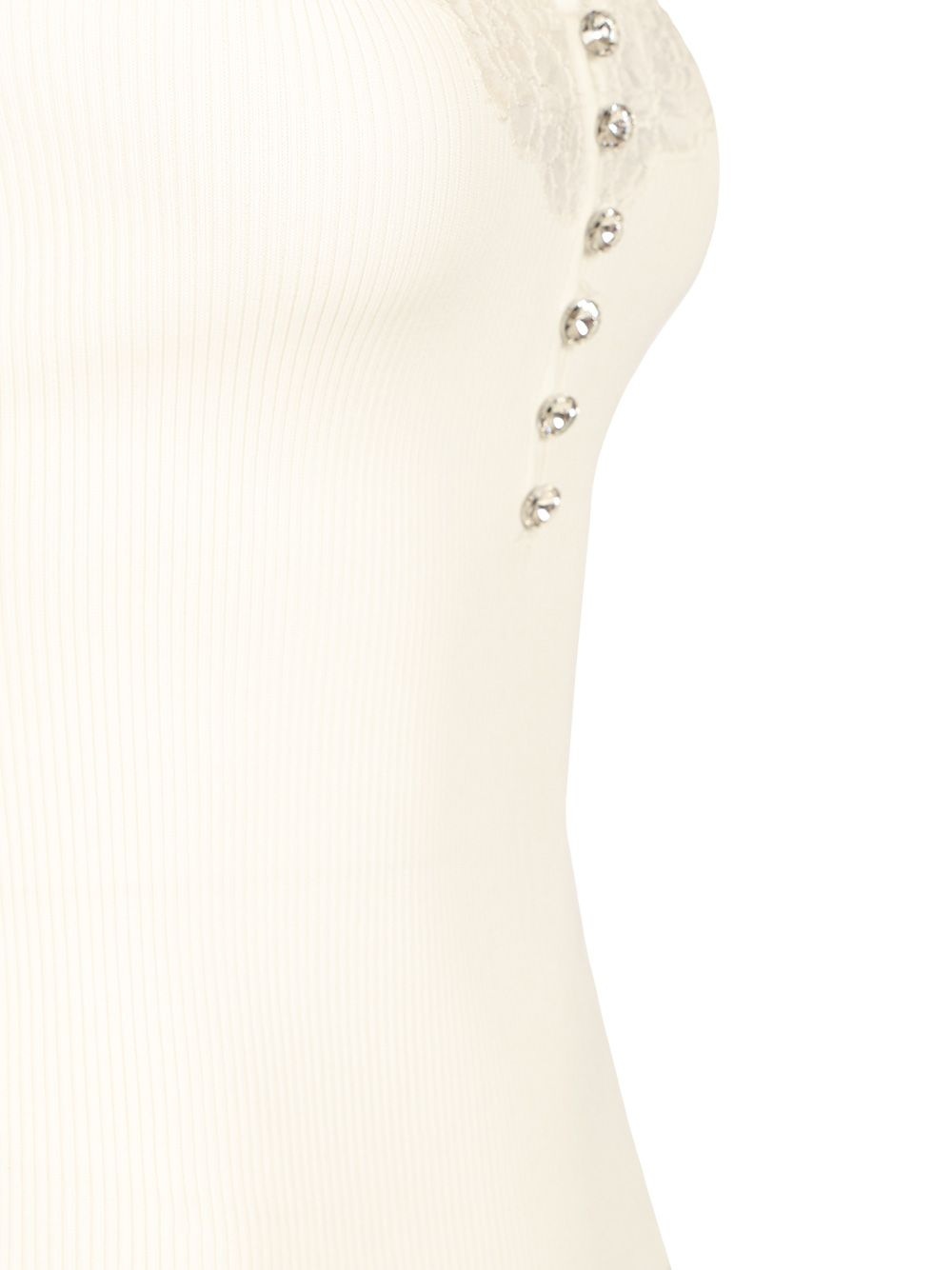 White Lace Trim Rib Knit Top Tops White - 3