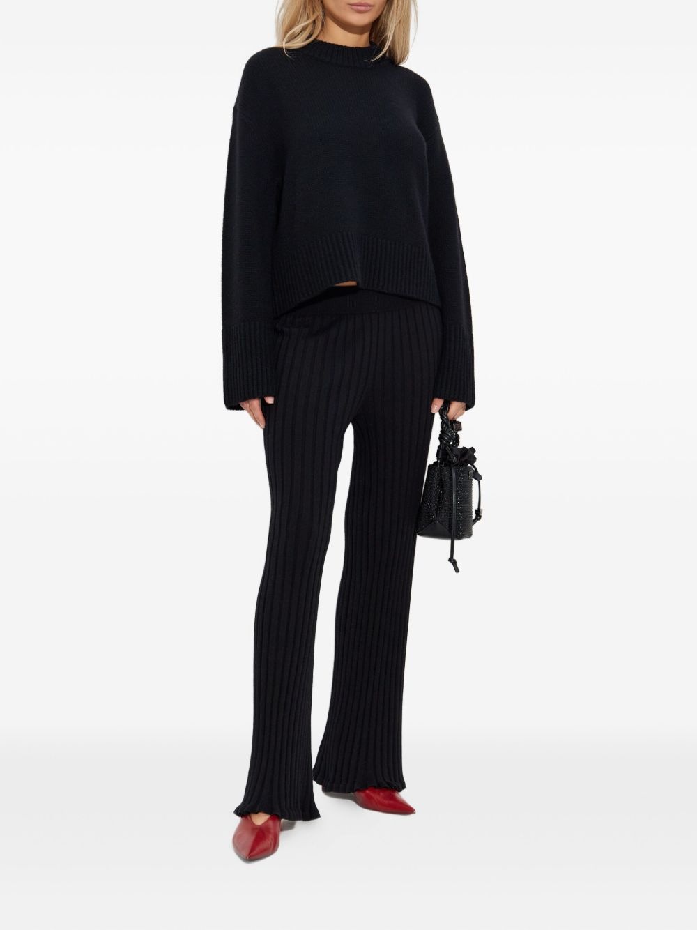 ribbed-knit flared trousers - 2