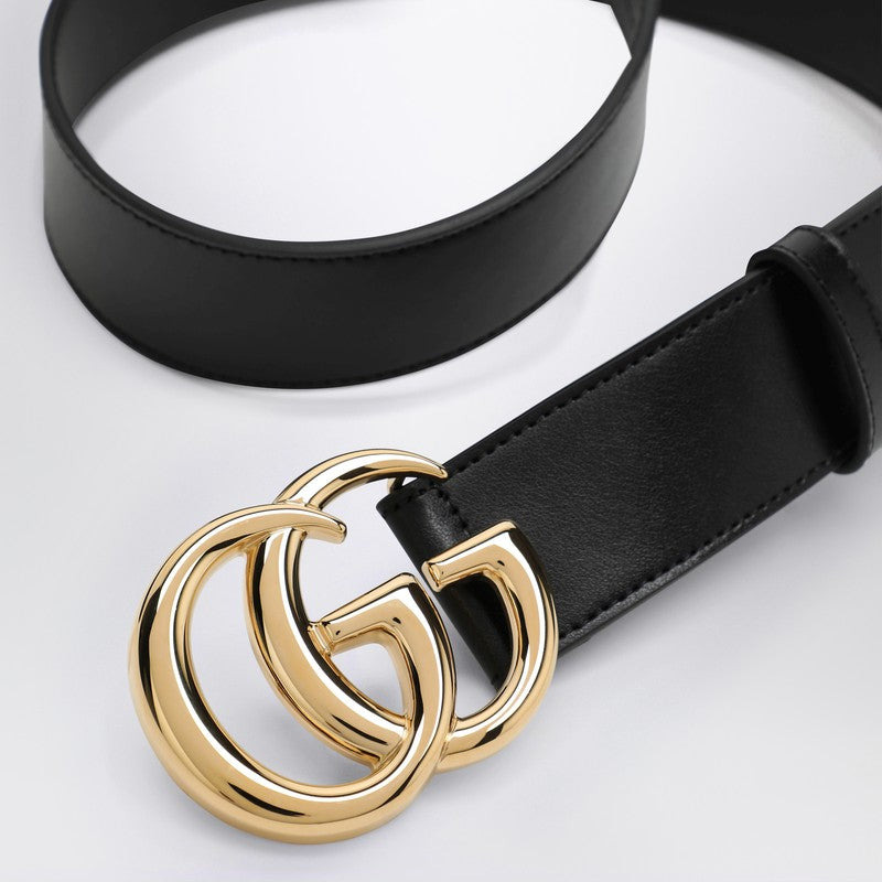 Gucci Black Leather Belt With Gold Gg Marmont Buckle Men - 2