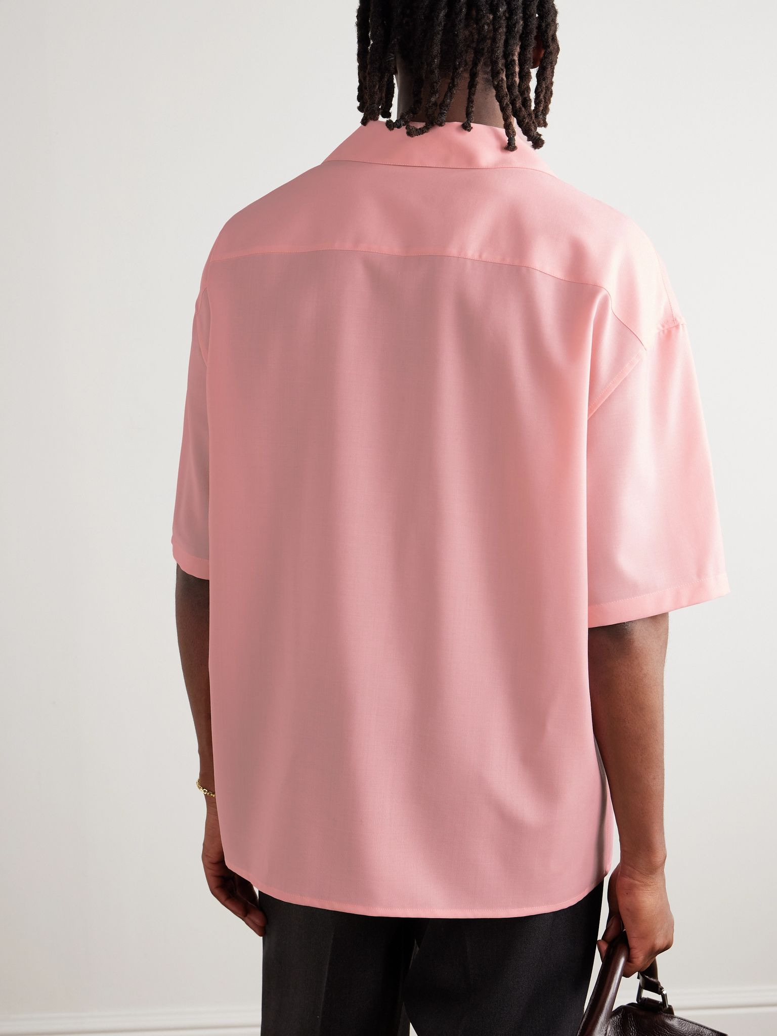 Oversized Camp-Collar Logo-Embroidered Wool Shirt Pink - 3