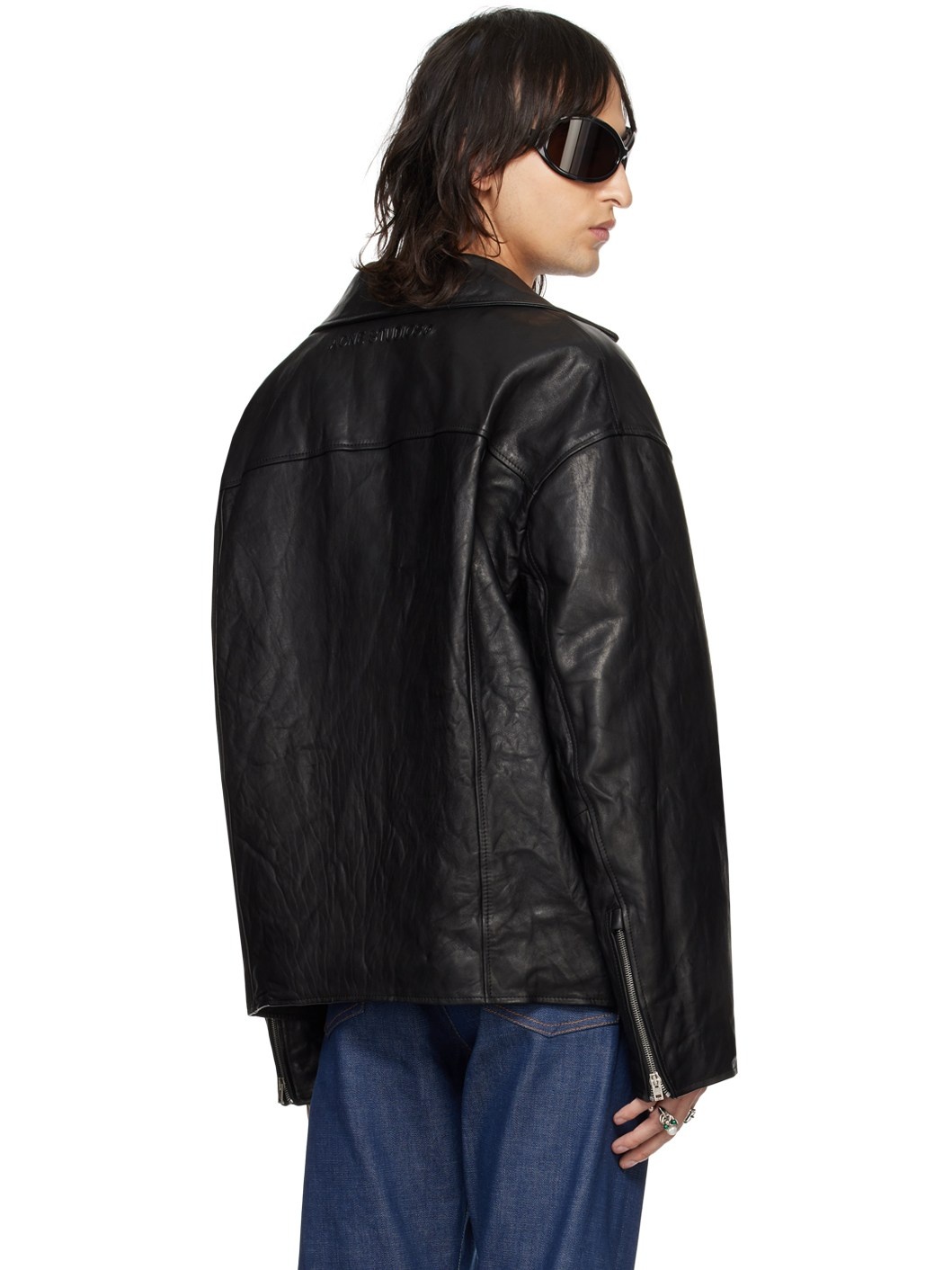 Black Distressed Leather Jacket - 3