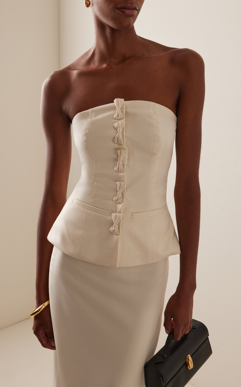 MARLIES GRACE Olivia Bow-Detailed Wool-Blend Strapless Top ivory outlook