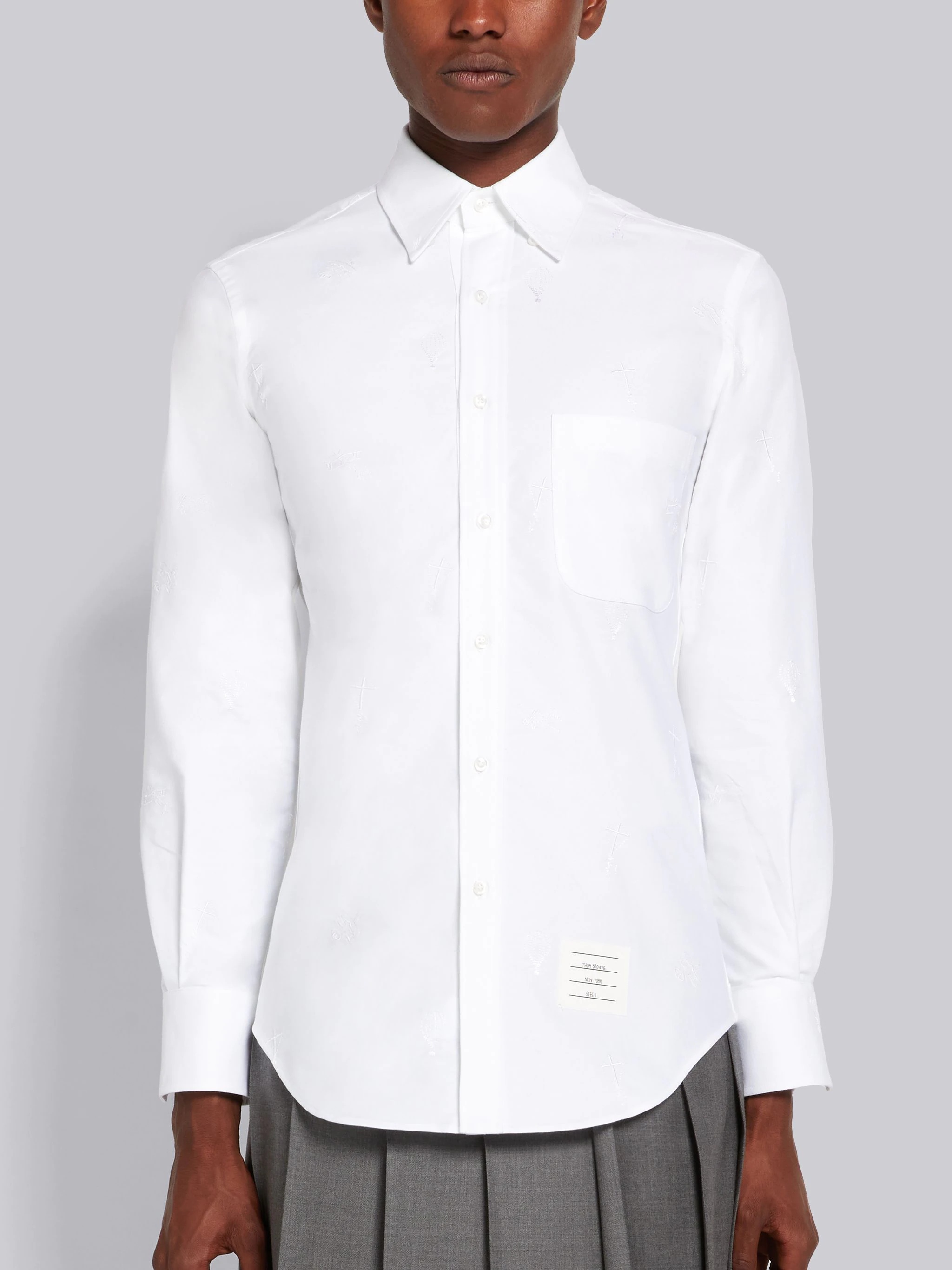 White Oxford Embroidered Half Drop Sky Icon Classic Fit Shirt - 3