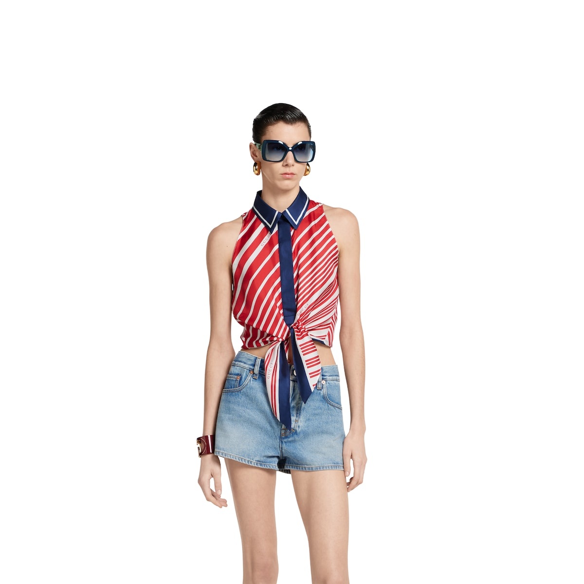 Silk twill printed knot hem top - 3