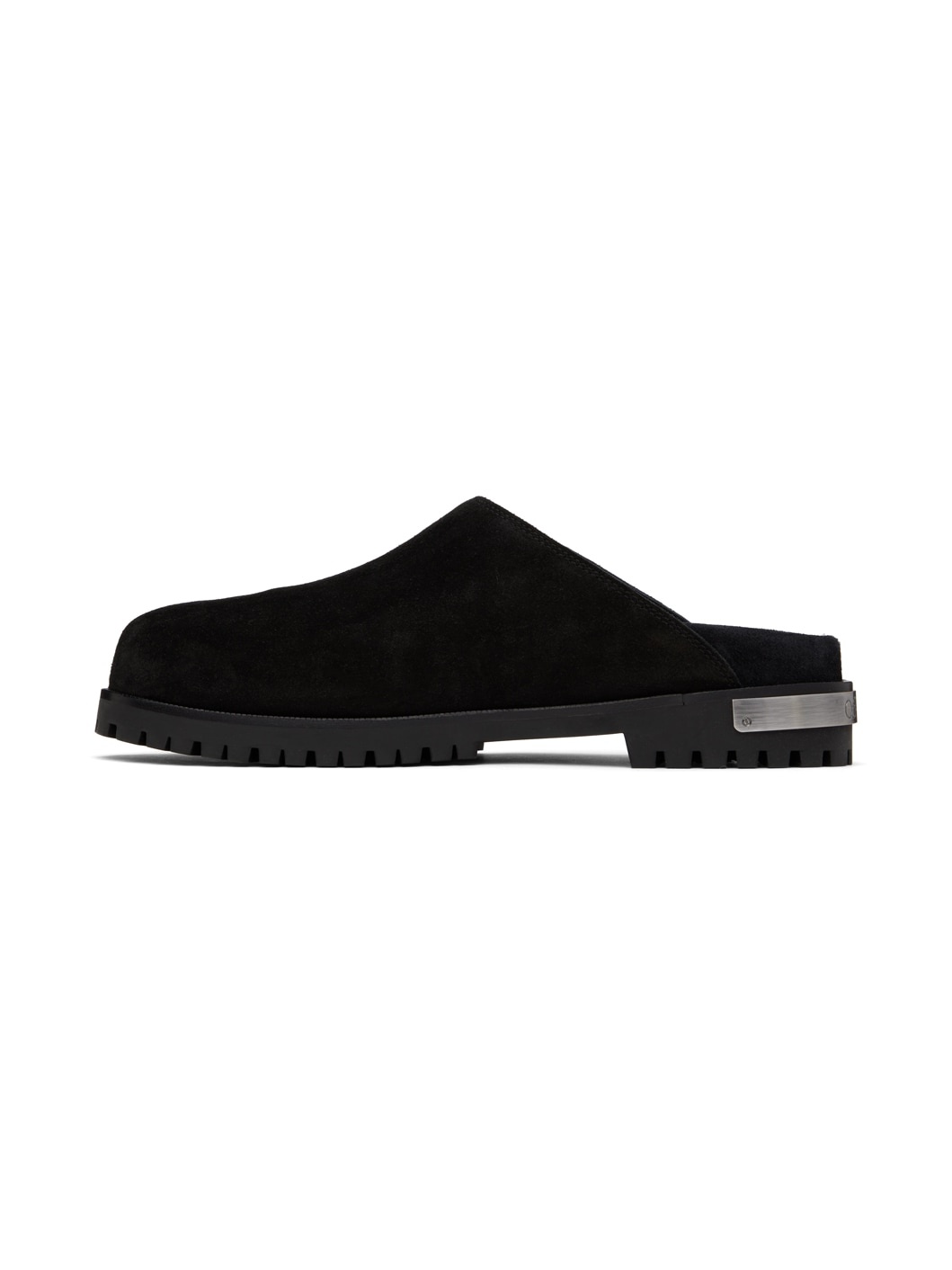 Black Metal Logo Suede Clogs - 3