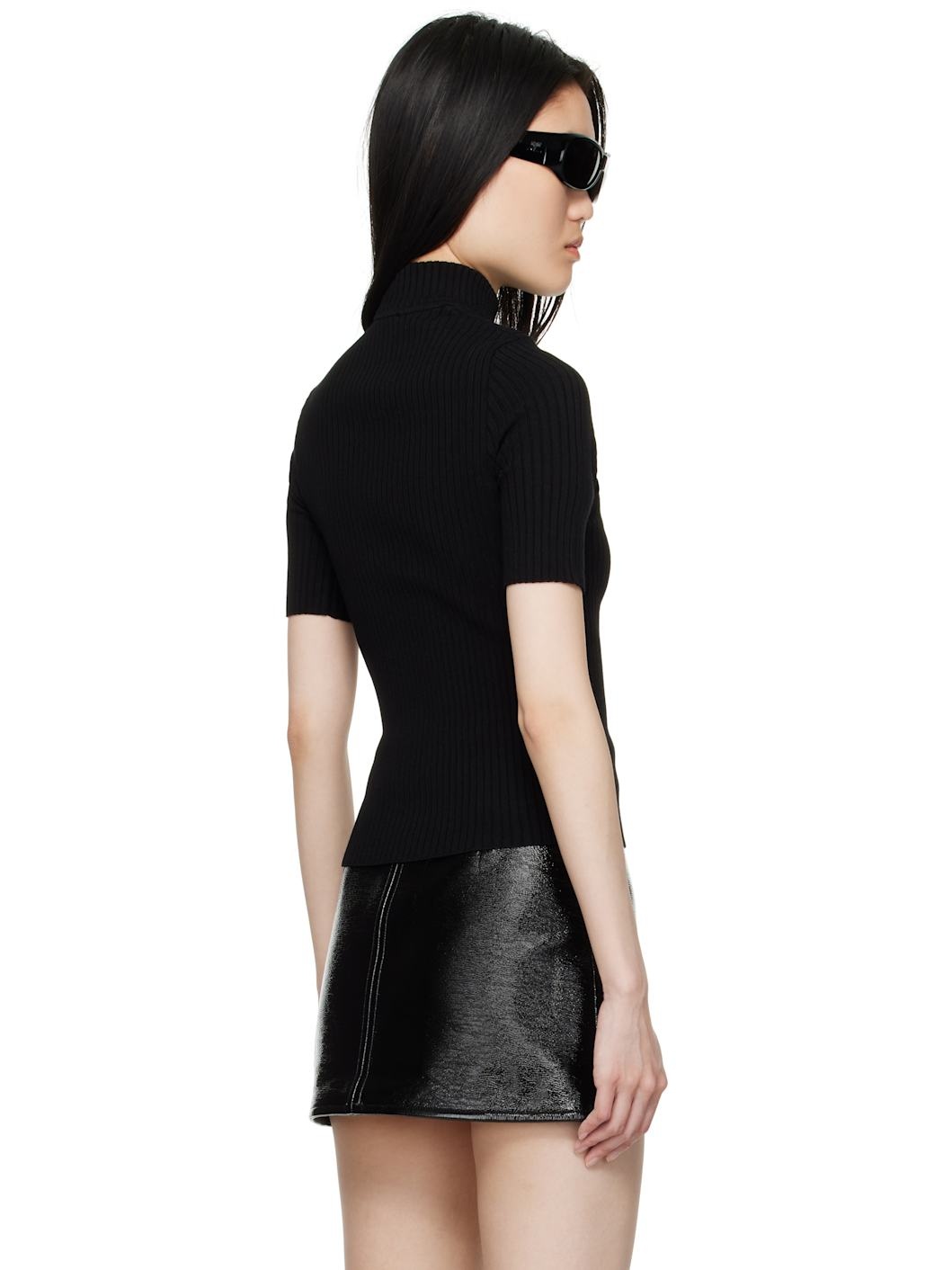 Black Reedition Short Sleeves Rib Knit Sweater - 3