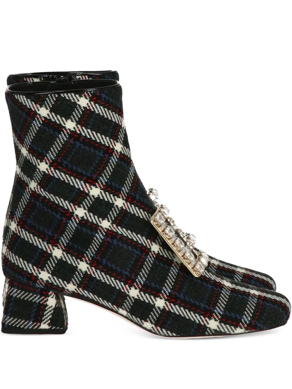 Vivier buckle-embellished plaid boots - 1