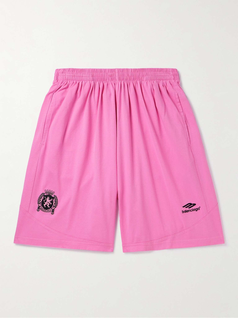 Wide-Leg Logo-Embroidered Cotton-Jersey Shorts 1
