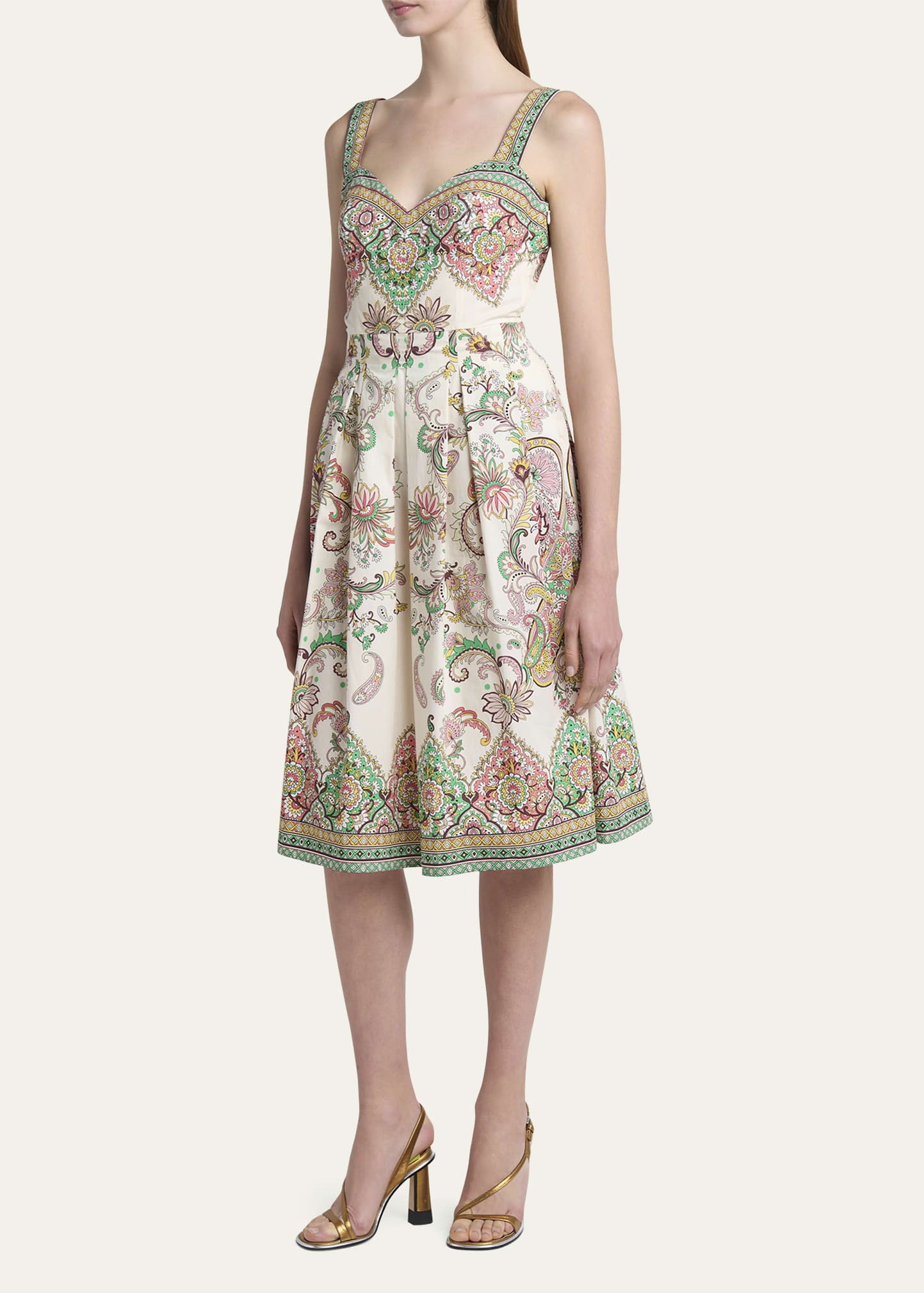 Paisley Cotton Sweetheart Midi Dress - 4
