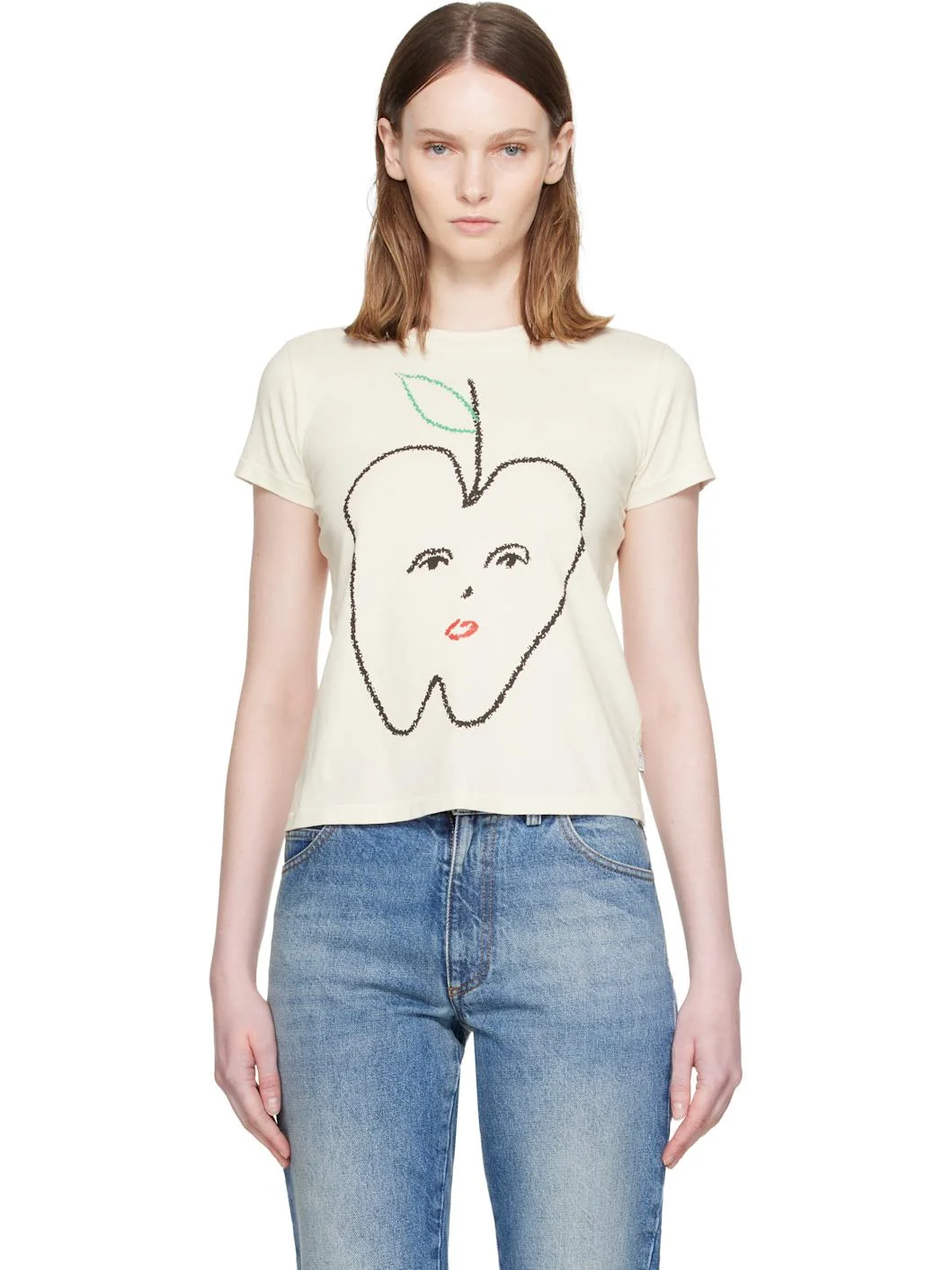 Beige Apple Cropped T-shirt - 1