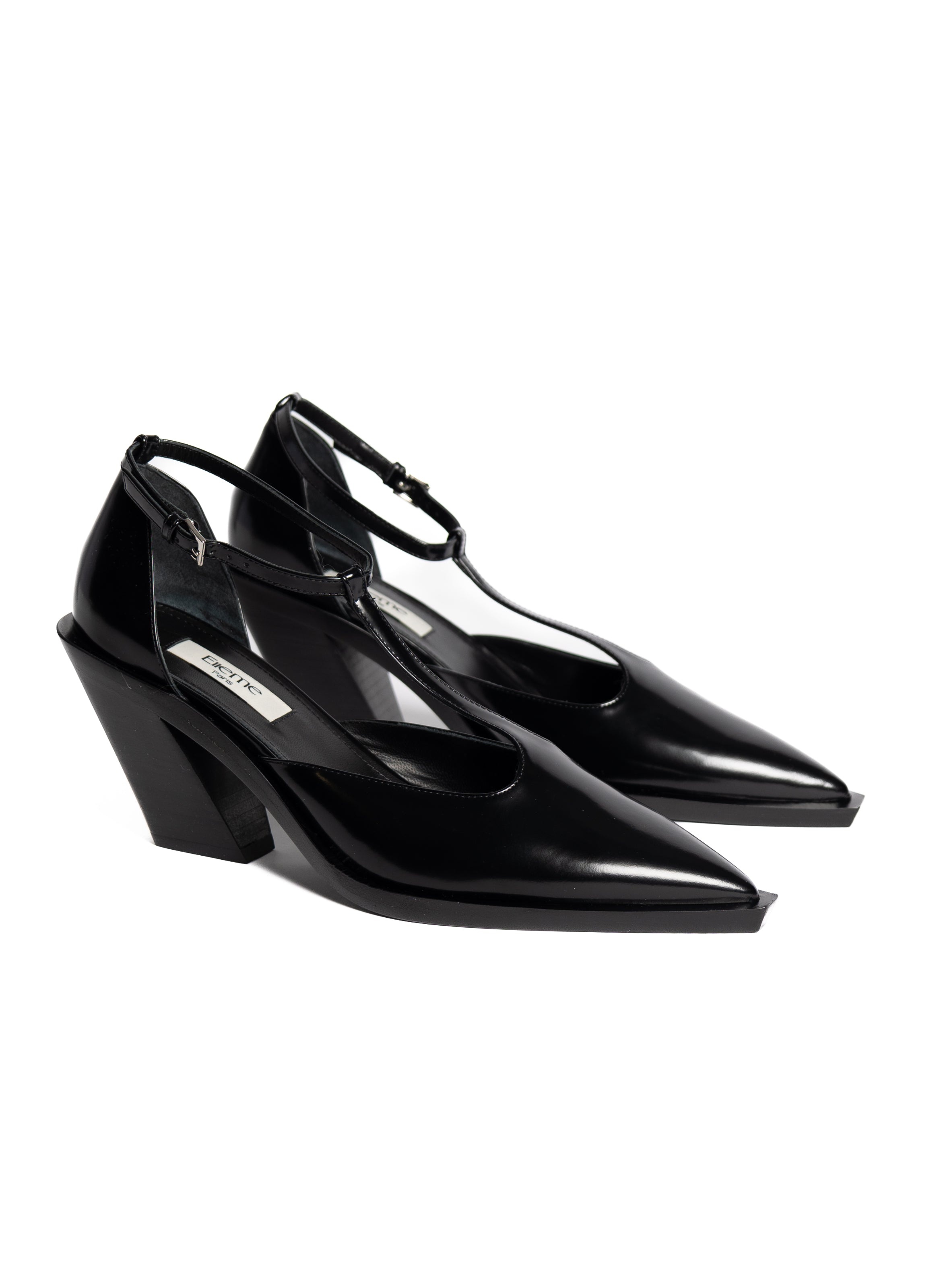 Eclair T-strap Mary Jane Semi Patent Black - 1