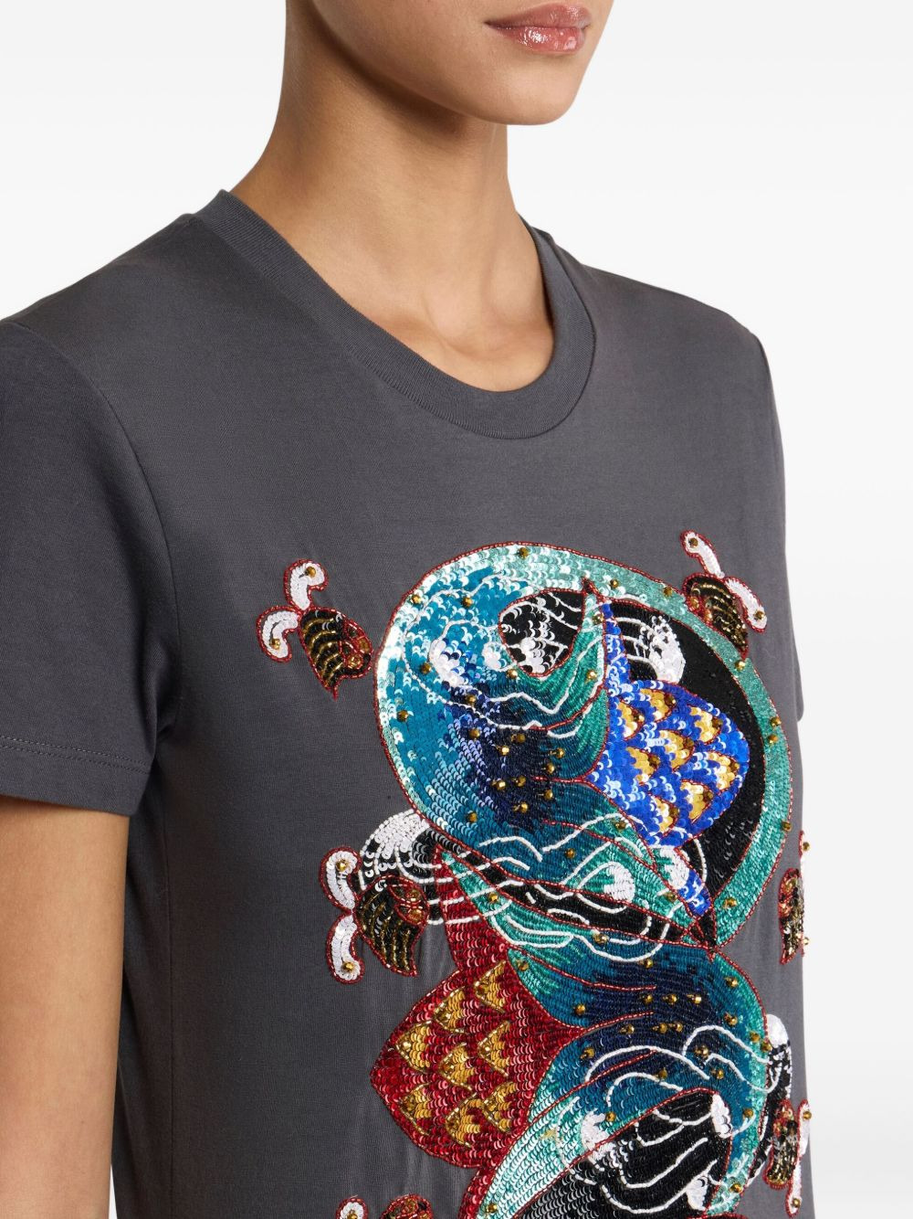 sequin-embellished graphic t-shirt - 4