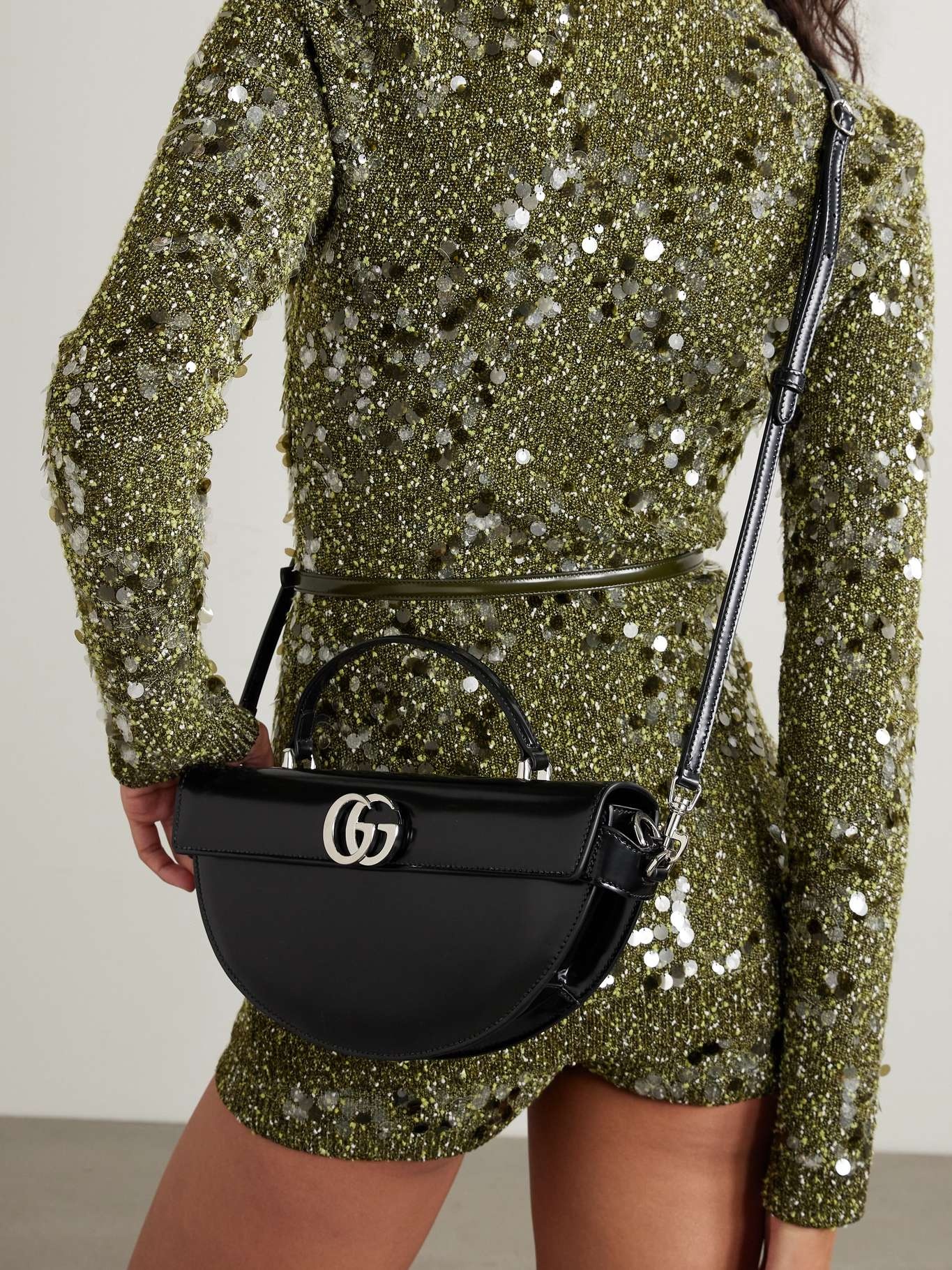 Half Moon embellished leather shoulder bag Black - 6