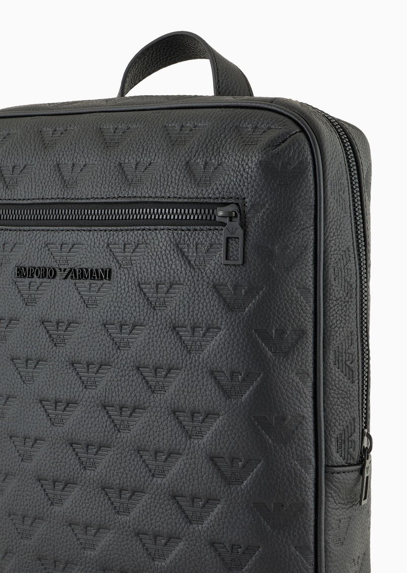 Slim leather backpack with all-over embossed eagle 5