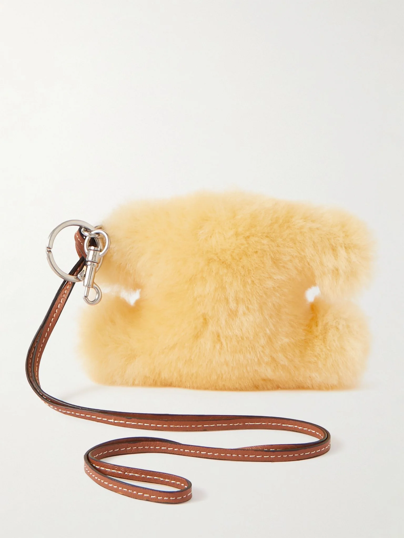 Triomphe Shearling and Leather Keyring Yellow - 1