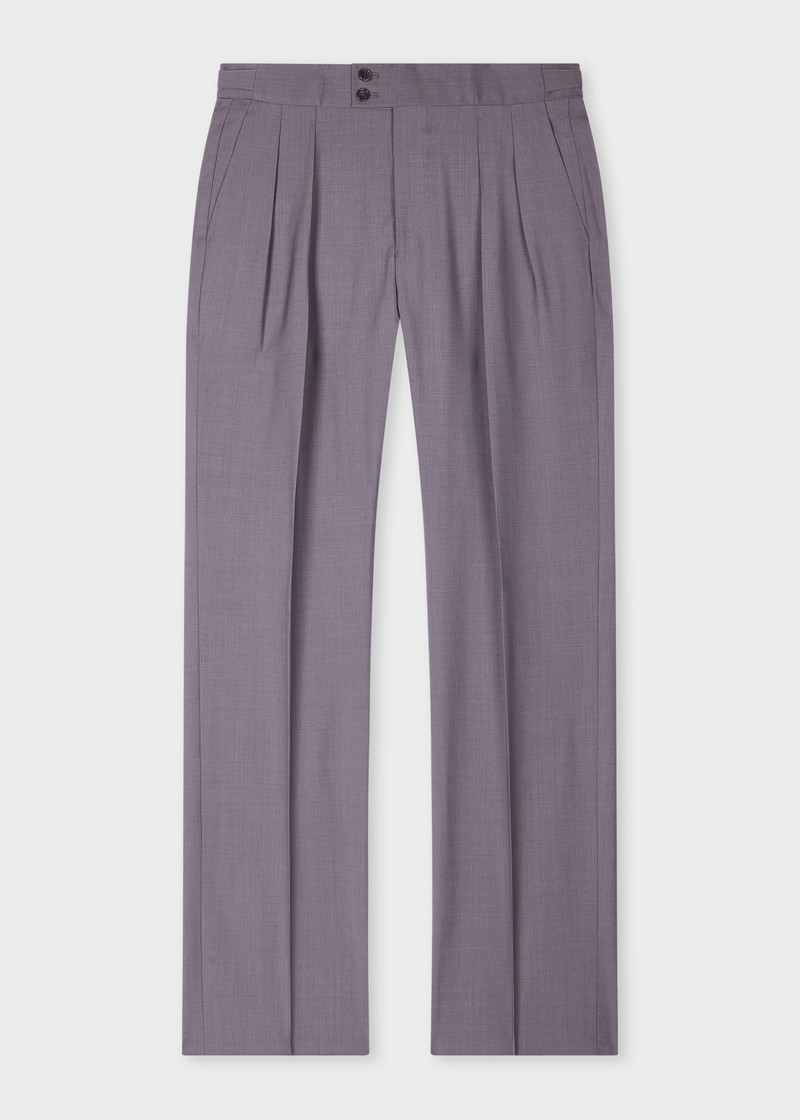 Lavender Overdyed Melange Wool Pleated Trousers 1