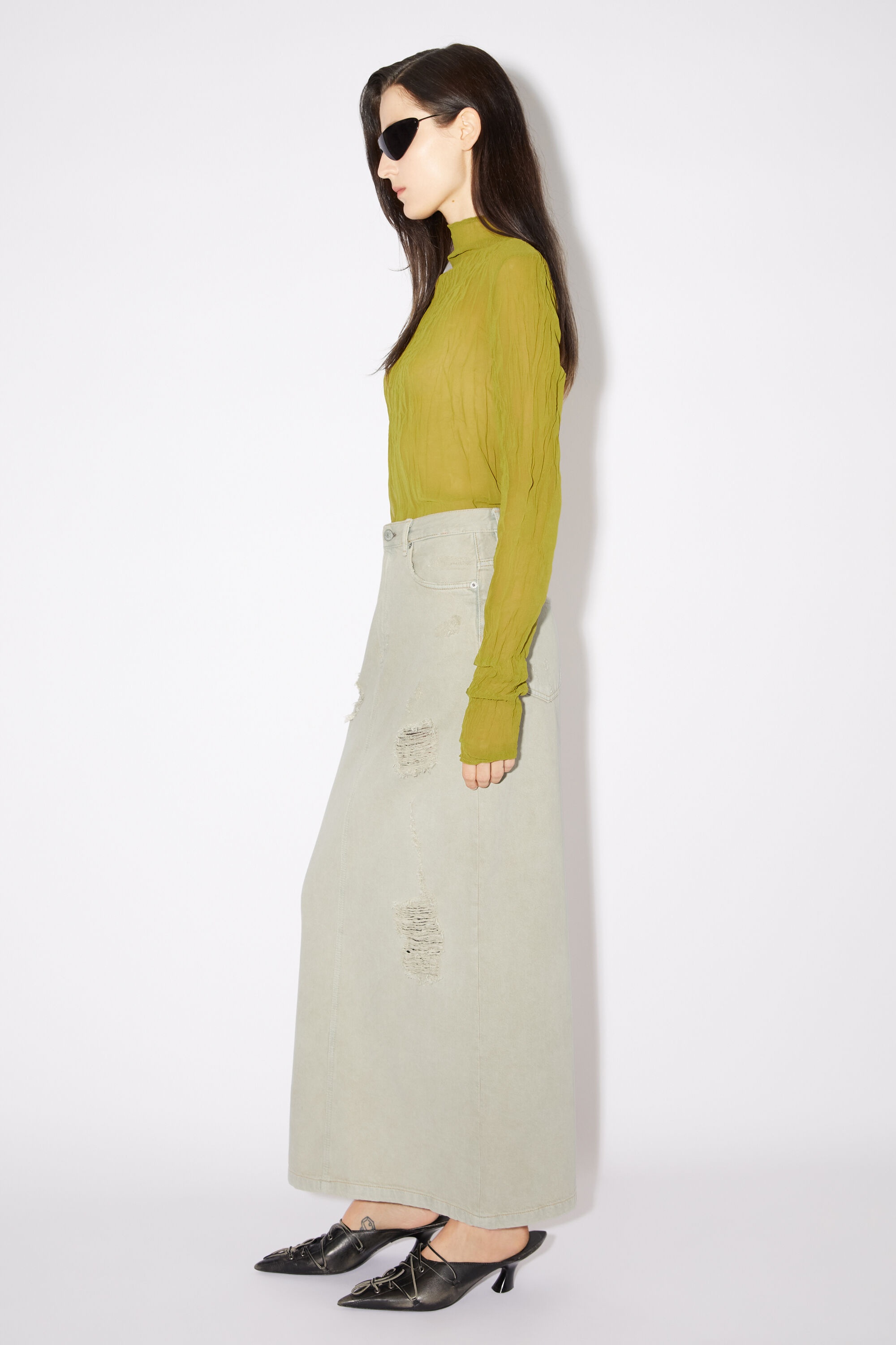 Distressed denim skirt - Beige/grey - 5