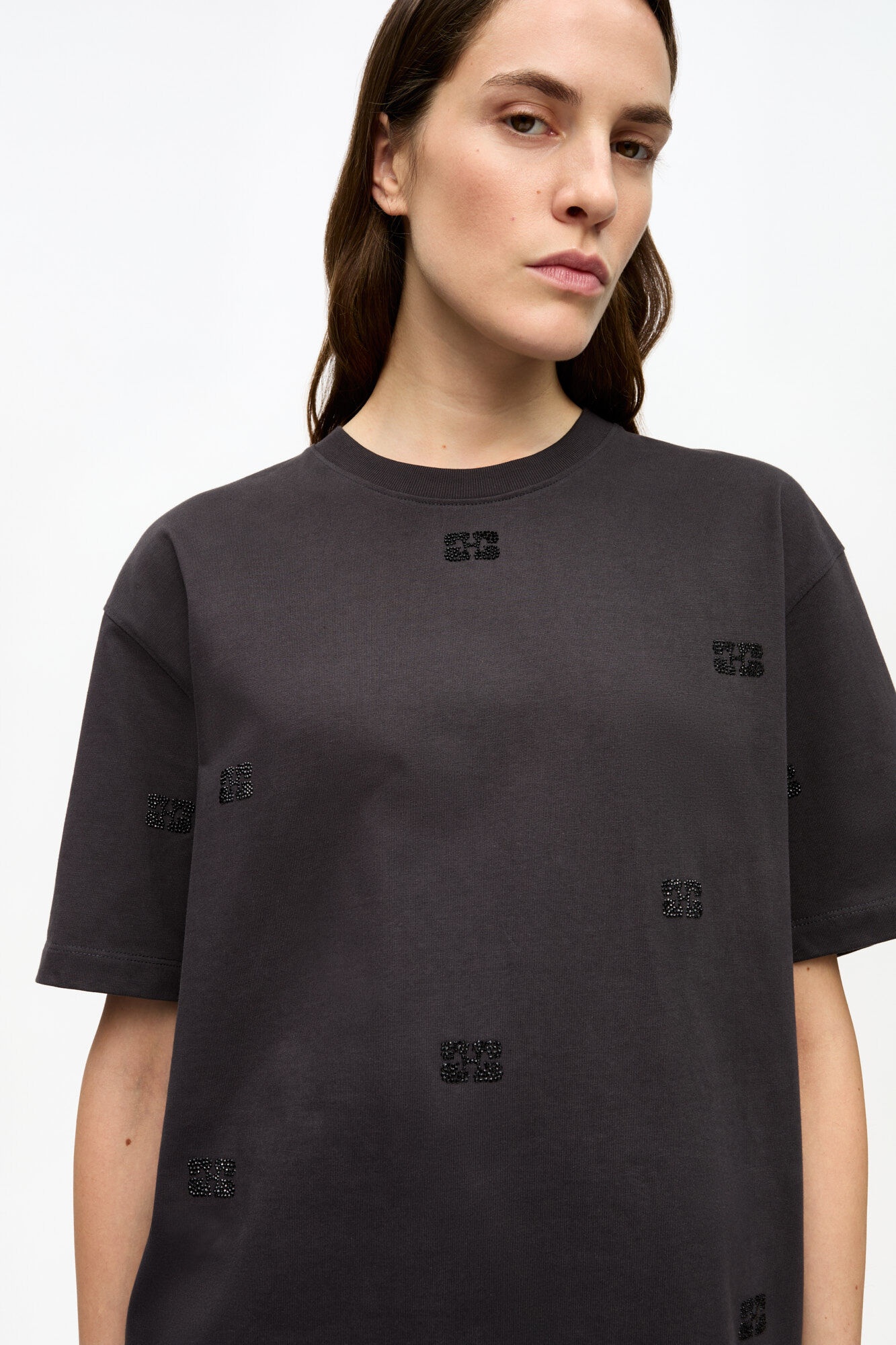 BLACK COTTON RHINESTONE T-SHIRT - 3