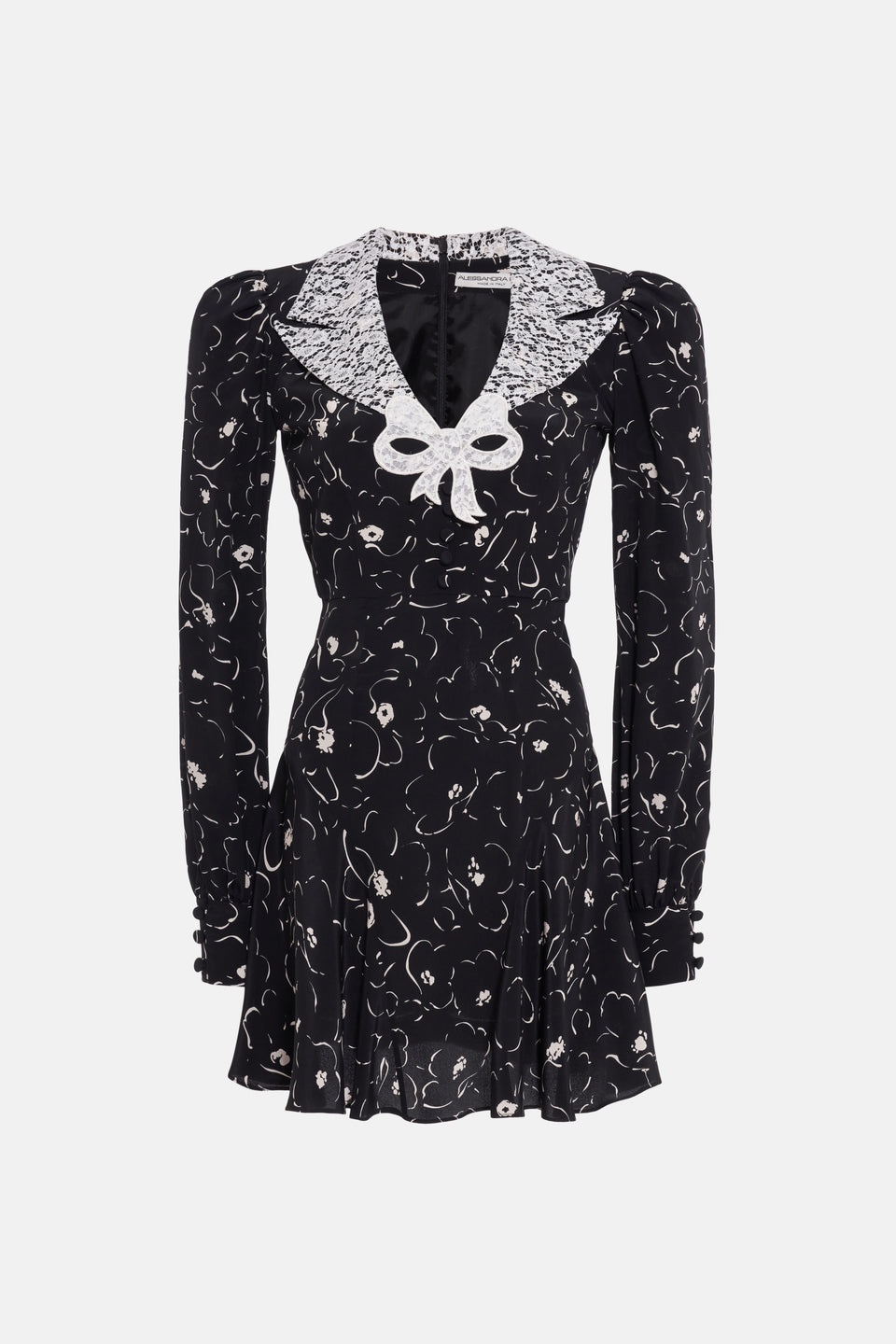 FLORAL PRINT SILK MINI DRESS WITH LACE COLLAR - 1