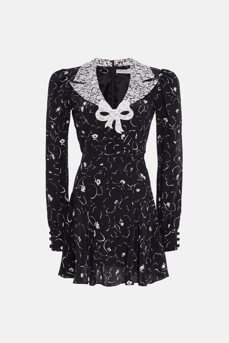 FLORAL PRINT SILK MINI DRESS WITH LACE COLLAR 1