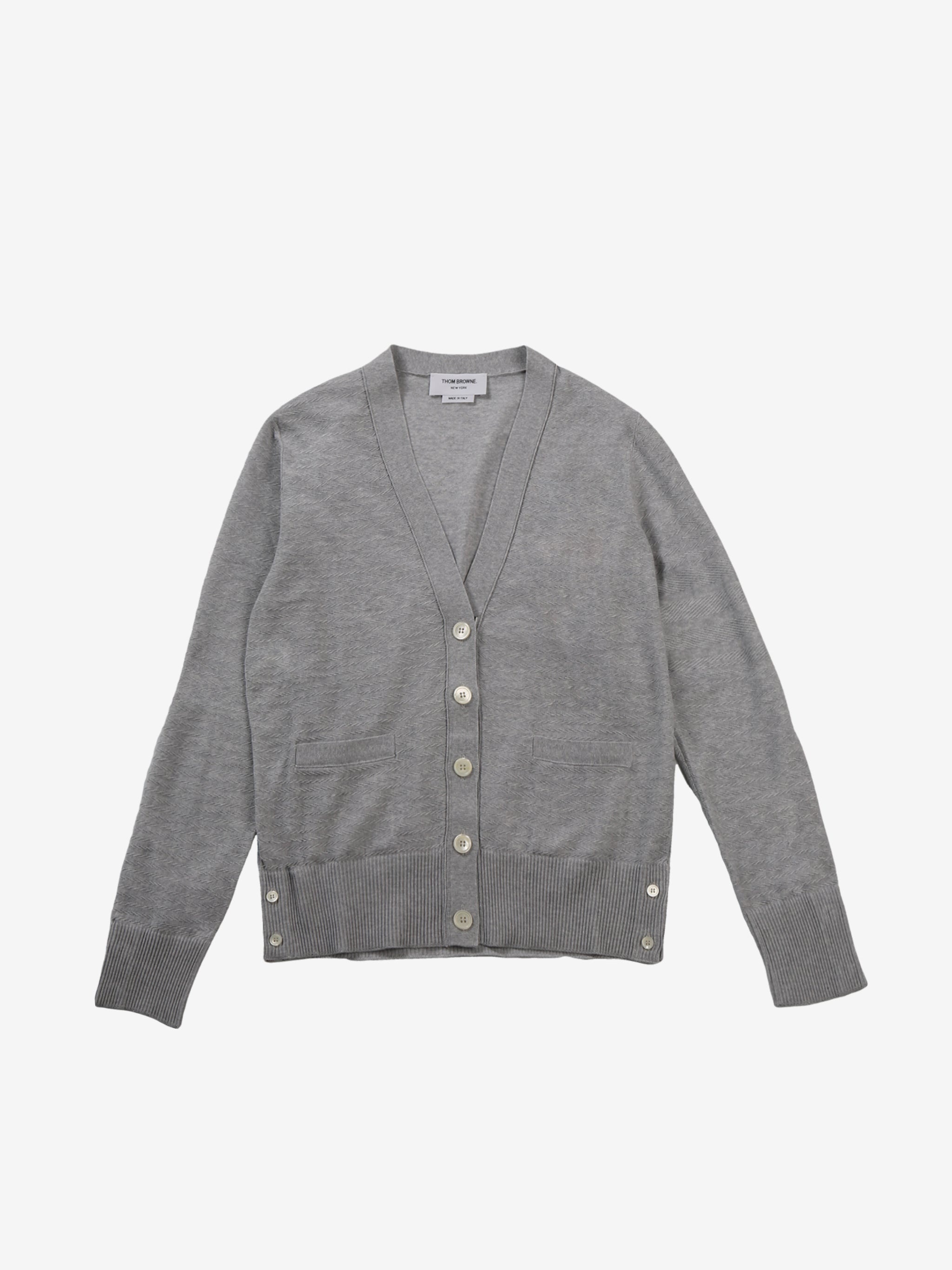 THOM BROWNE - Women Floated Cable Stitch  W/Knit In 4 Bar Stripe V Neck Cardigan - 4