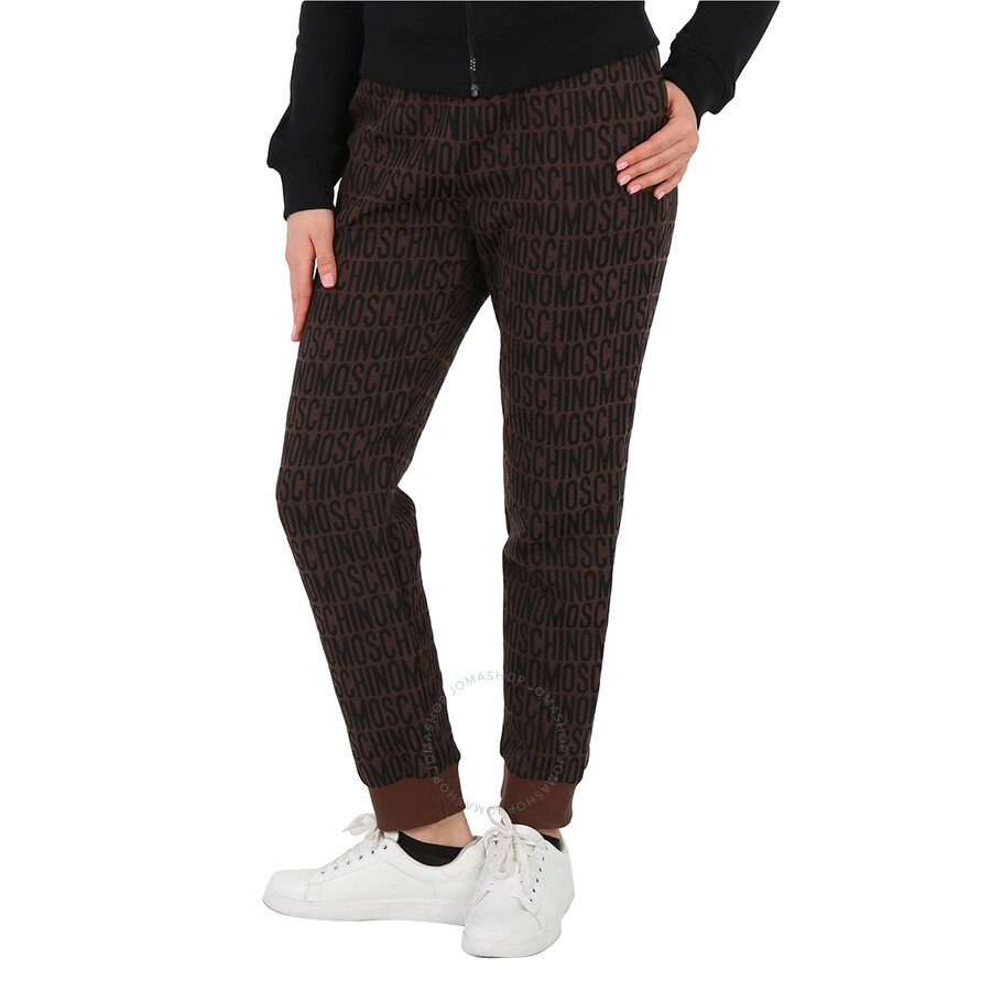 Moschino Ladies Fantasy Print Brown Allover Monogram Joggers - 4
