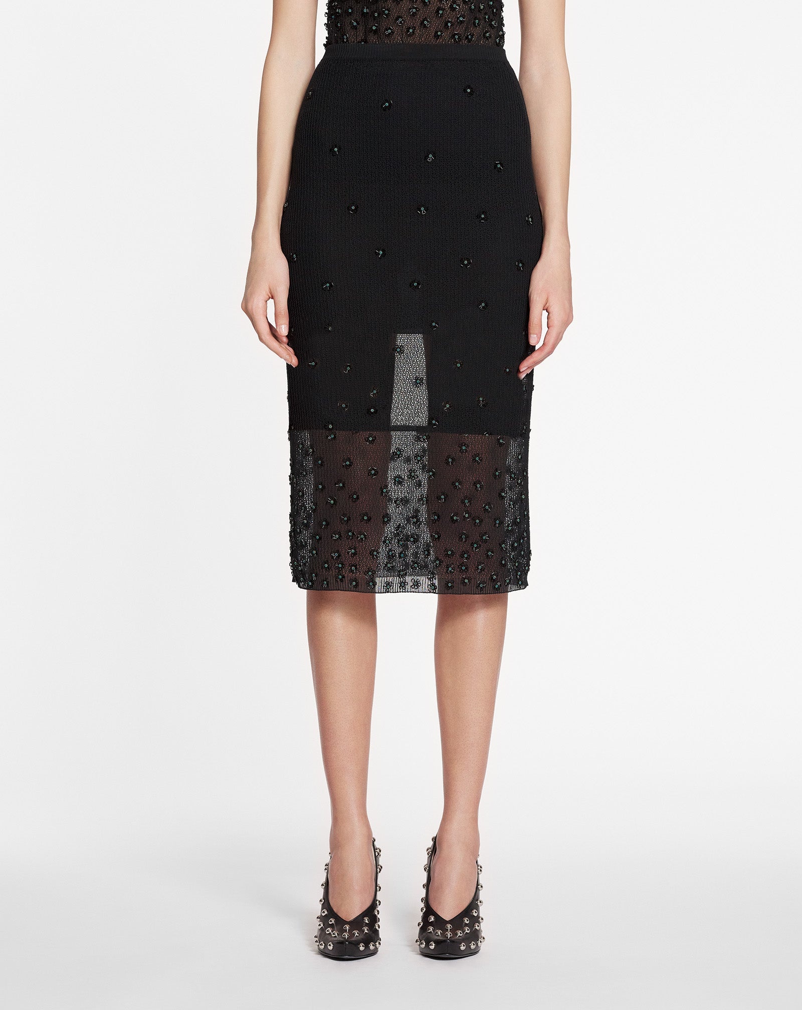 SHEER EMBROIDERED-MESH MIDI SKIRT - 3