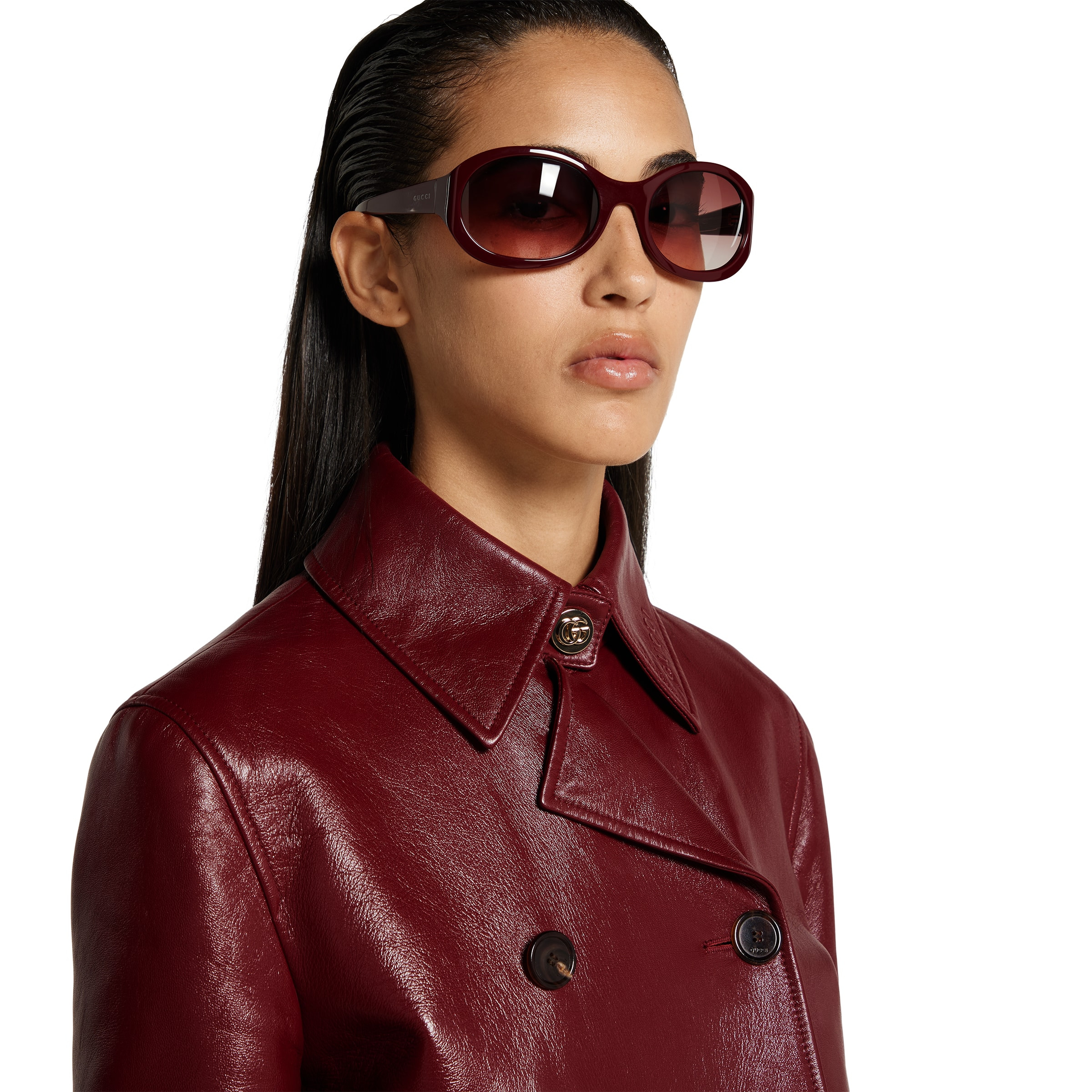 Shiny leather double-breasted coat - 5