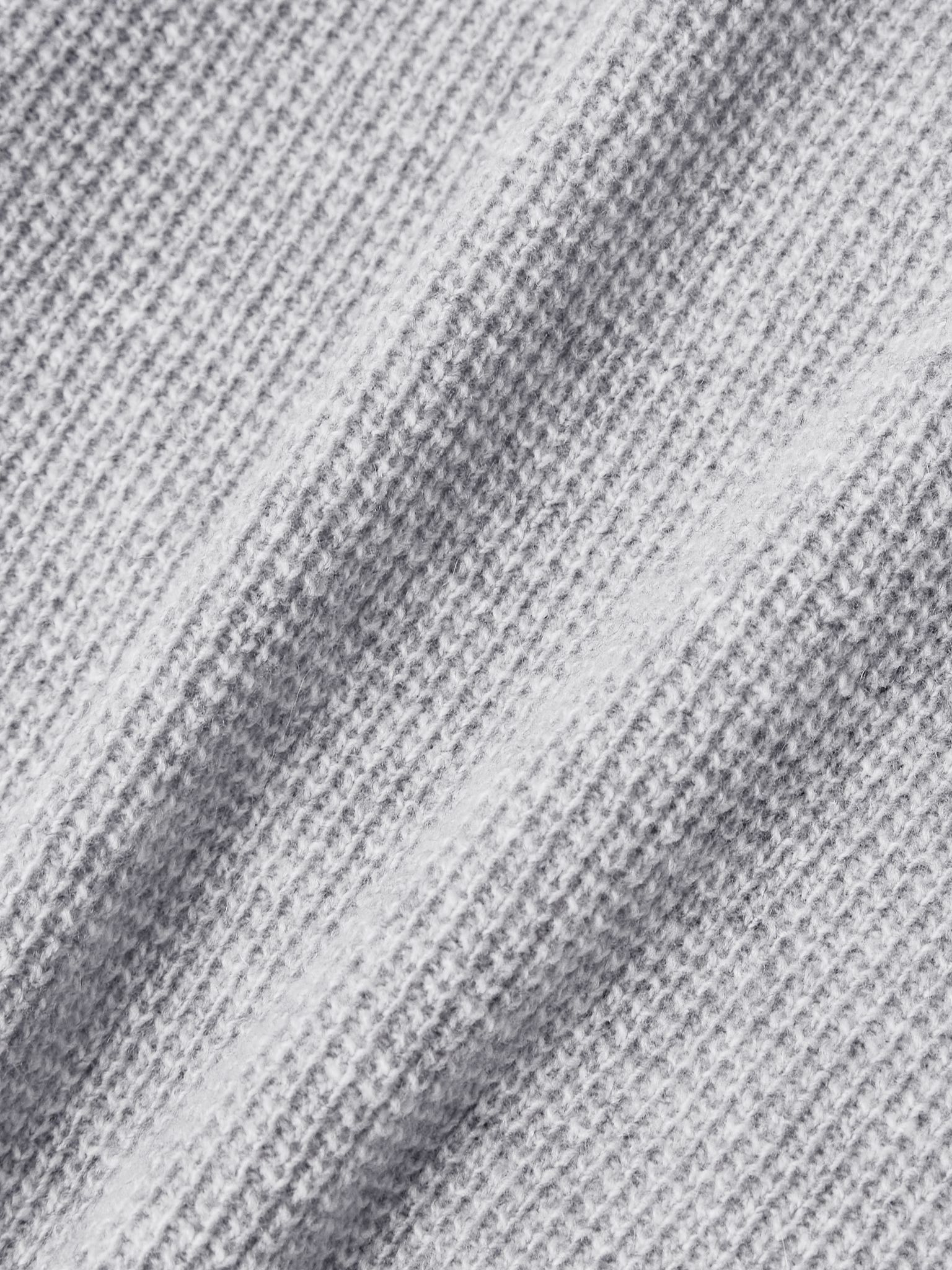 Slim-Fit Suede-Trimmed Ribbed Wool and Cashmere-Blend Half-Zip Sweater Gray - 5