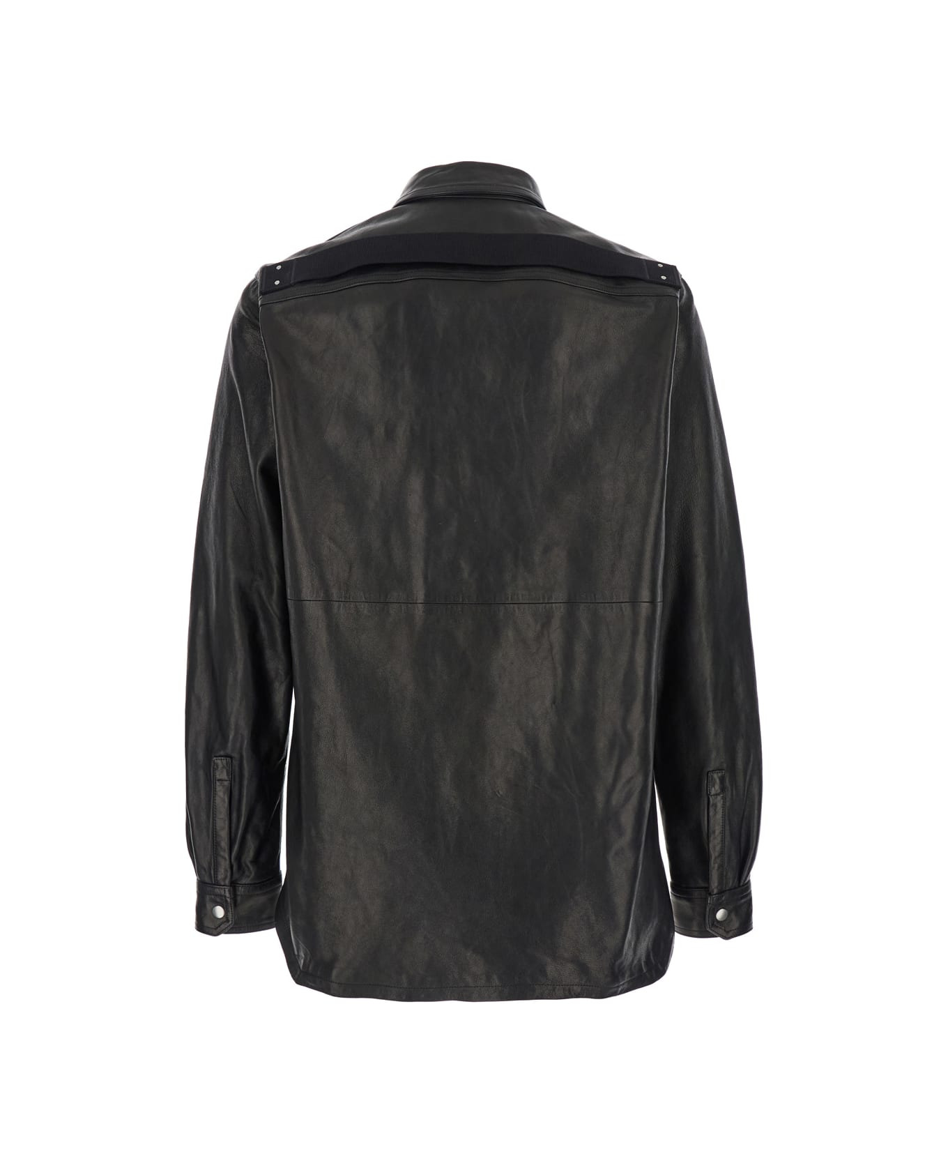 Black Jacket With Classic Collar In Leather Man - 2