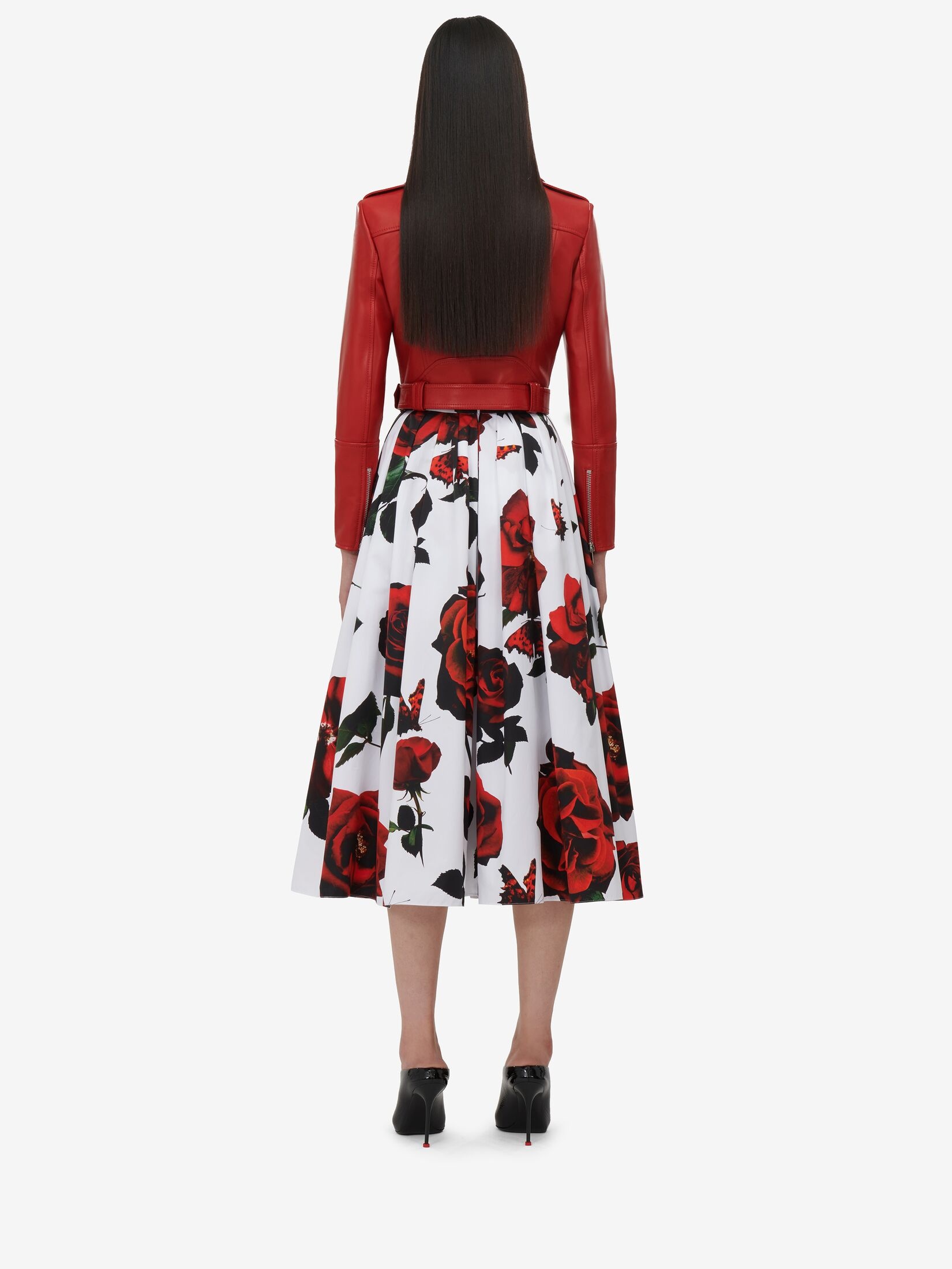 Women's Cropped Biker Jacket in Welsh Red - 4