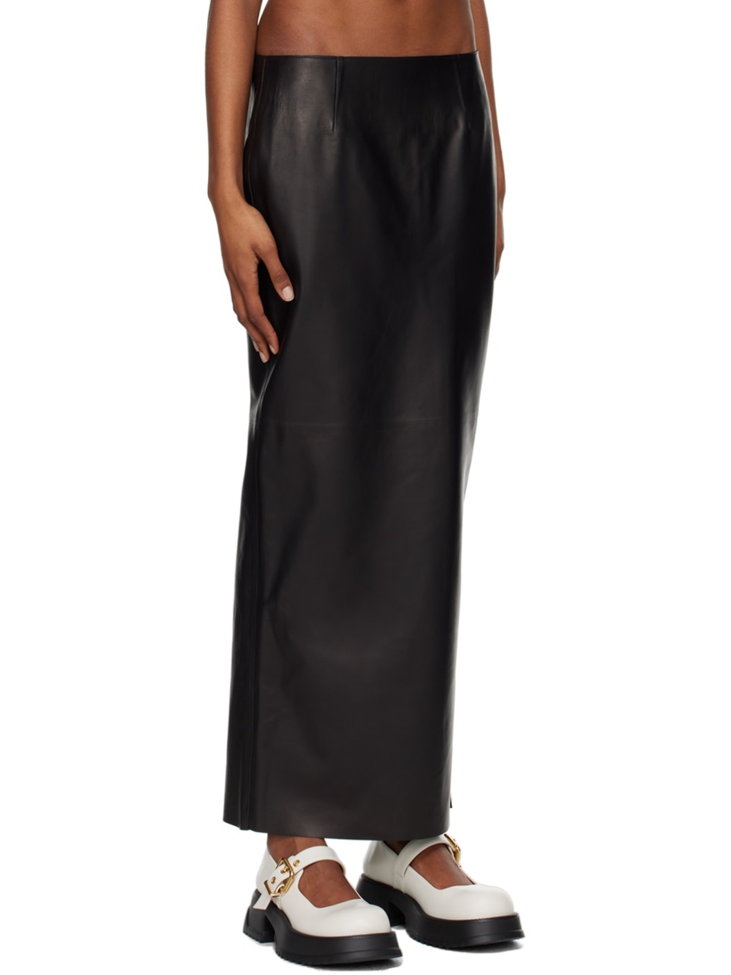 Black Slit Leather Maxi Skirt - 2