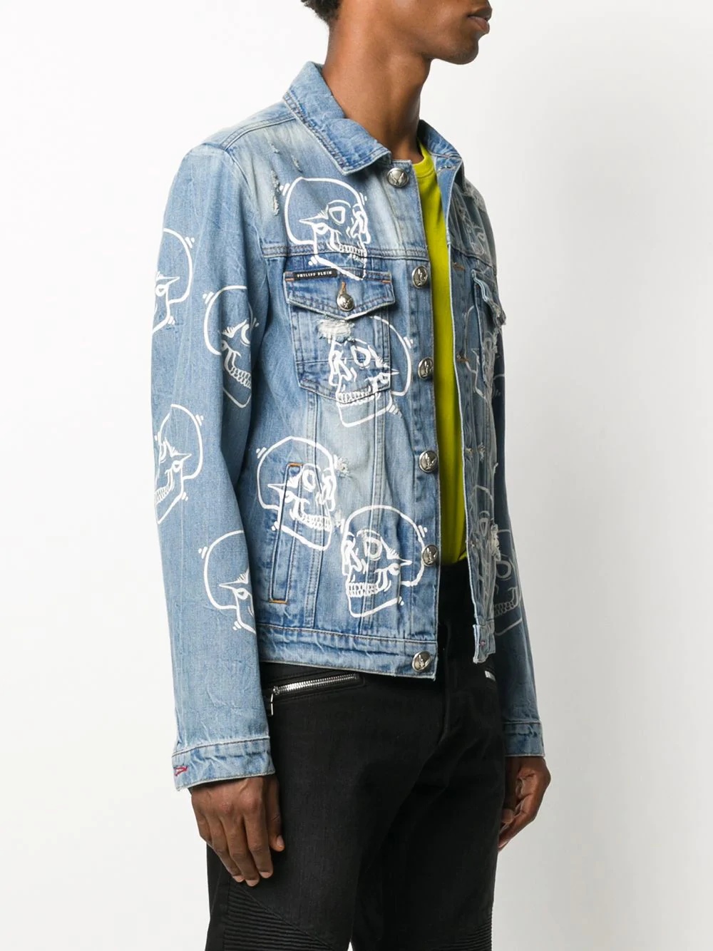 skull print denim jacket - 3