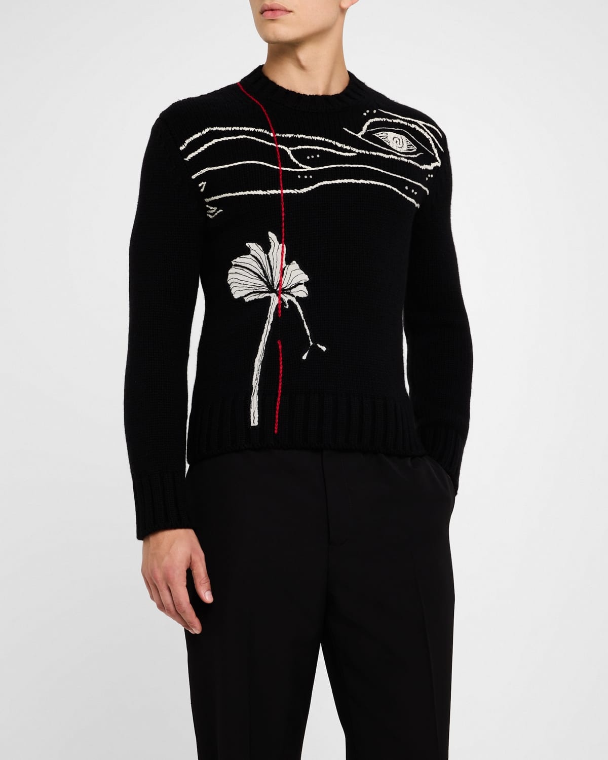 FERRAGAMO Men's Spirit Embroidered Wool Cashmere Sweater