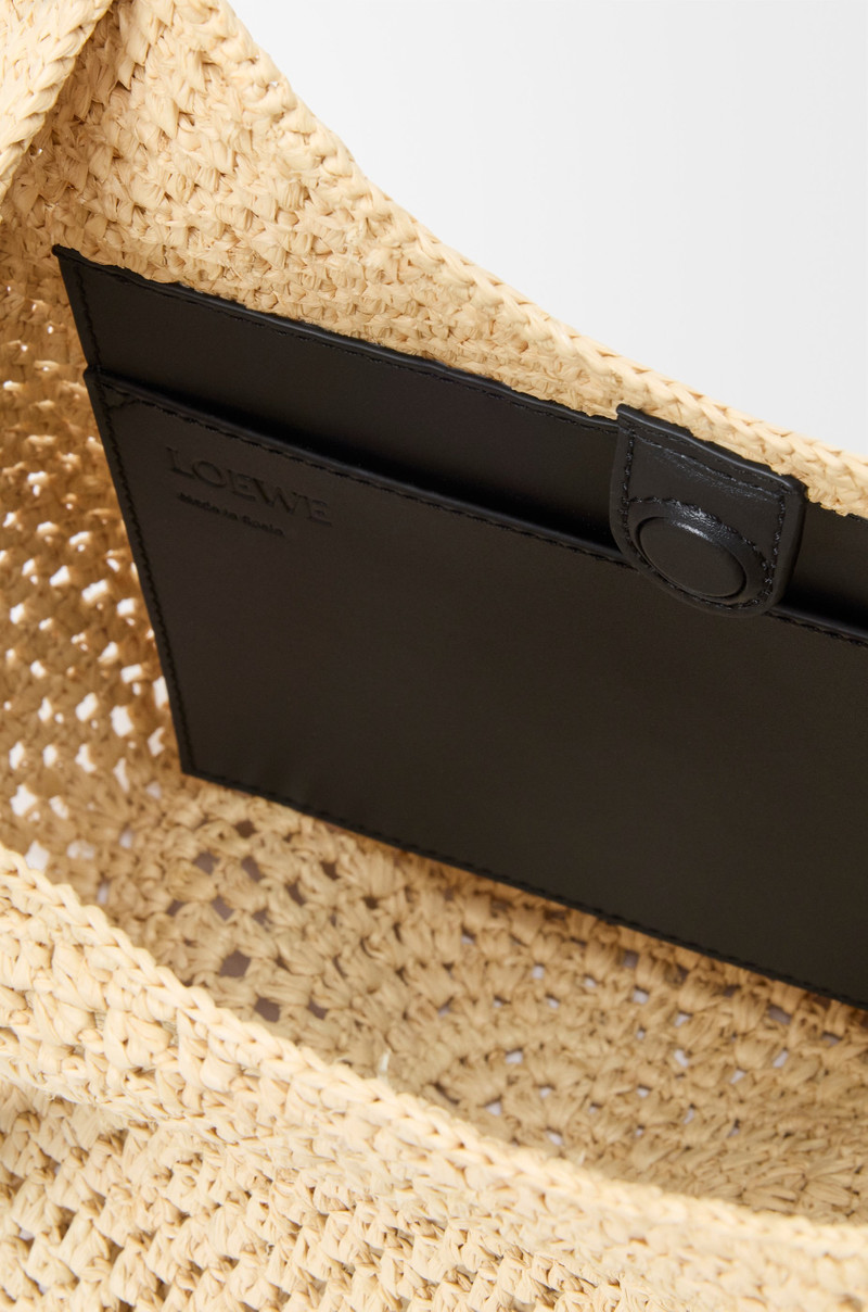 Small Punch Hole hobo bag in raffia and calfskin 6