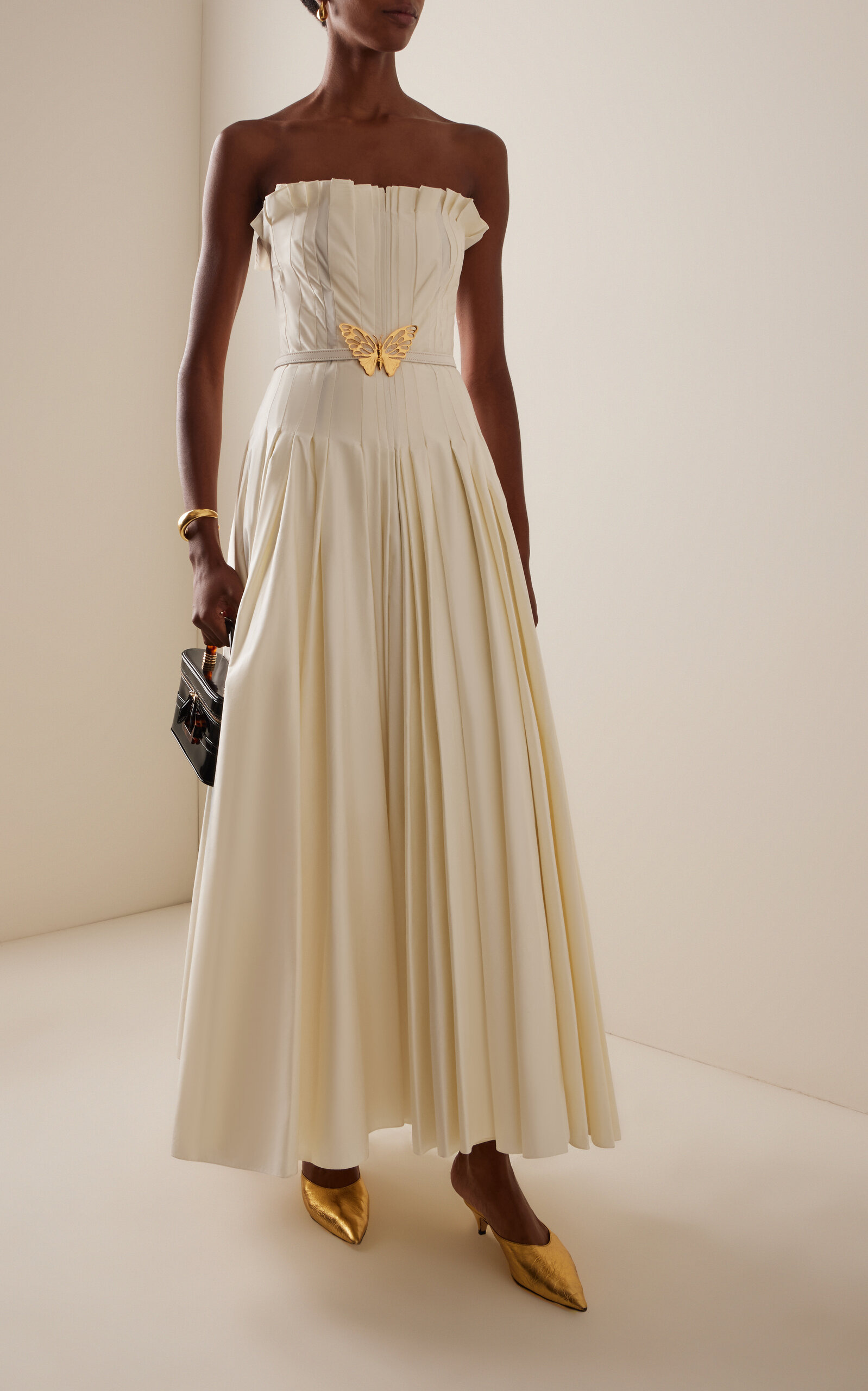Exclusive Belted Pleated Cotton-Twill Maxi Dress ivory - 2