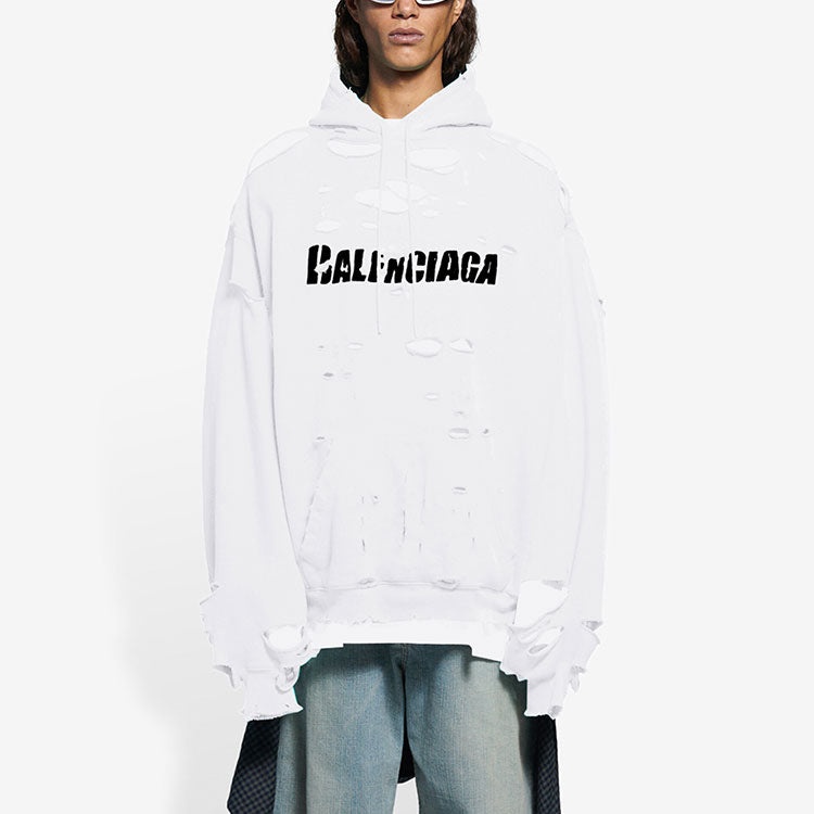 Balenciaga Caps Destroyed Hoodie 'White' 659403TKVB69040 - 4