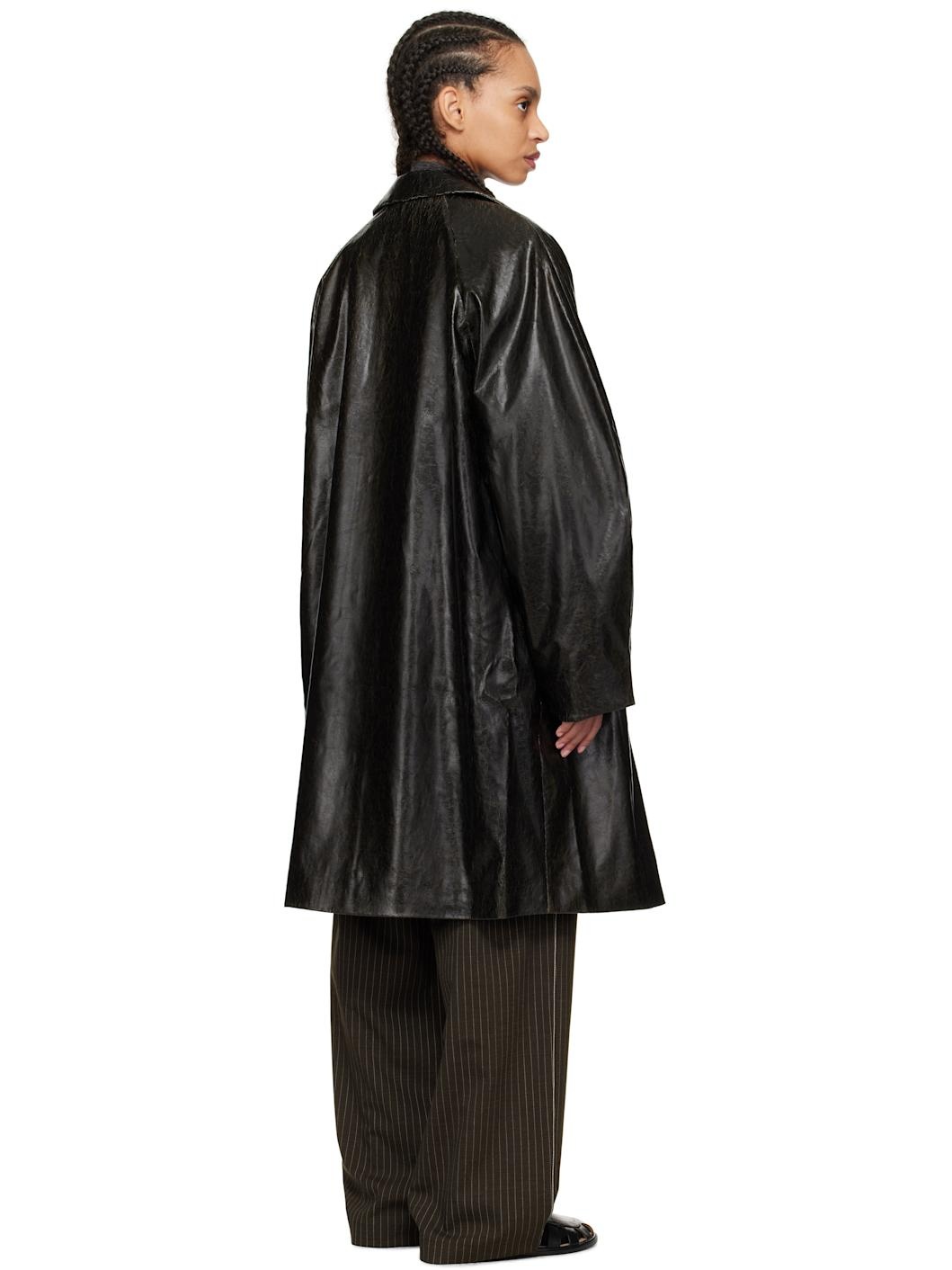 Black Scratched Faux-Leather Coat - 6