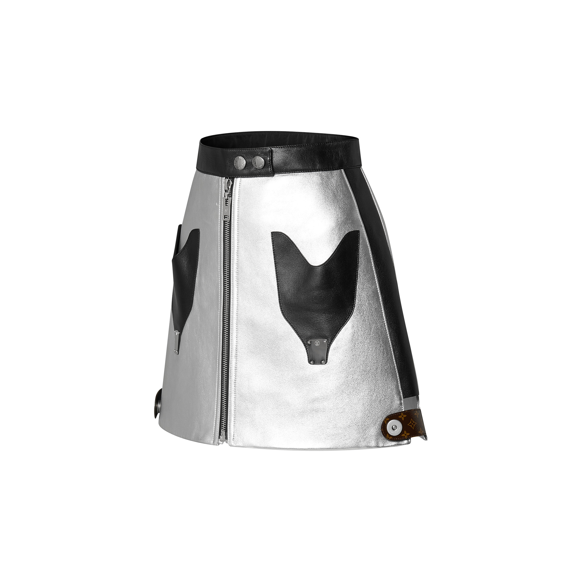 Graphic Accent Silver Calfskin Mini Skirt - 2